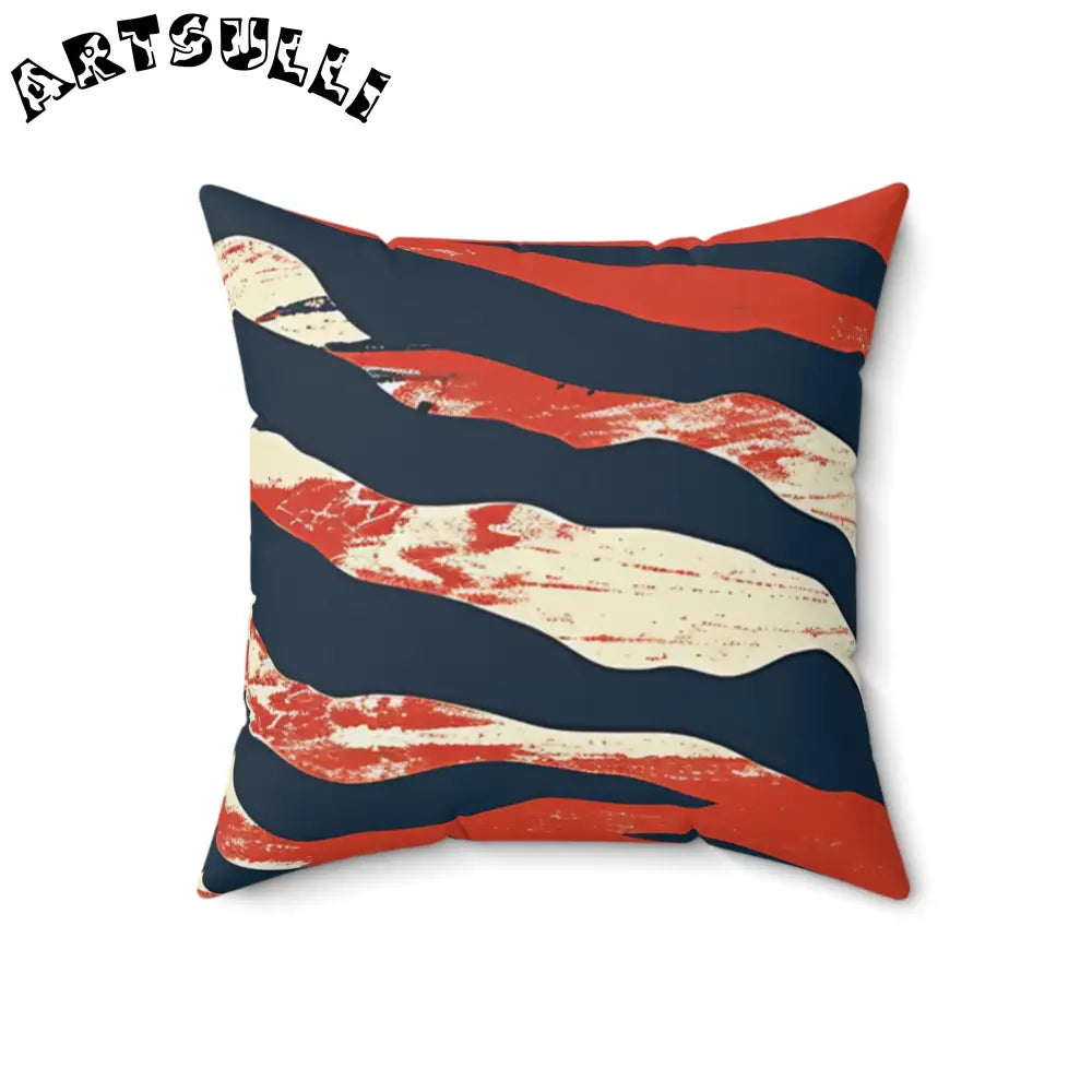 JAKKOUTTHEBXX Abstract Red White and Navy Brushstroke Square Pillow