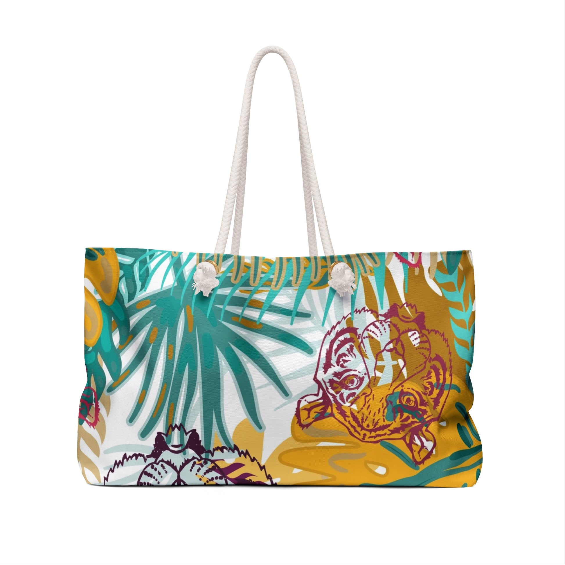 Tropical Jungle Tigers Brown and Green Weekender Bag, Artsulli - Art is Long, Life is Short, Bags, , , , , , , 