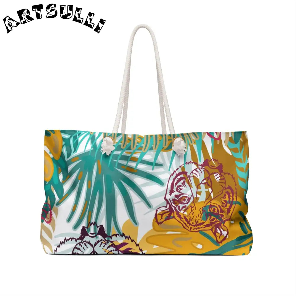 JAKKOUTTHEBXX Tropical Jungle Tigers Brown and Green Weekender Bag