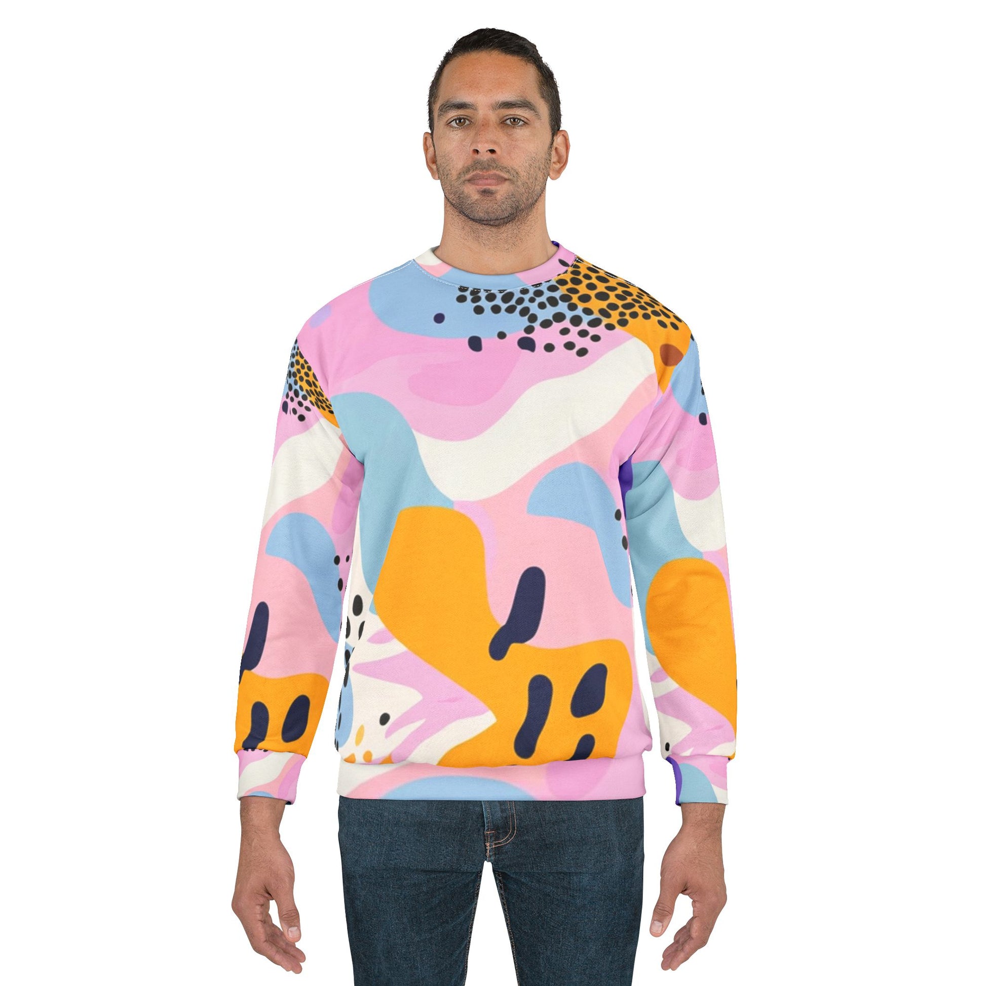 Colorful Abstract Dots and Shapes Unisex Sweatshirt (AOP), Artsulli - Art is Long, Life is Short, All Over Prints, , , , , , , 