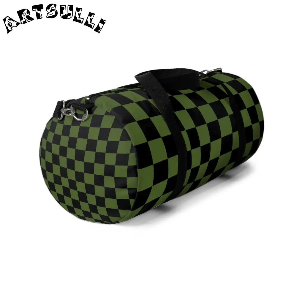 JAKKOUTTHEBXX Checkerboard Olive Green and Black Duffel Bag
