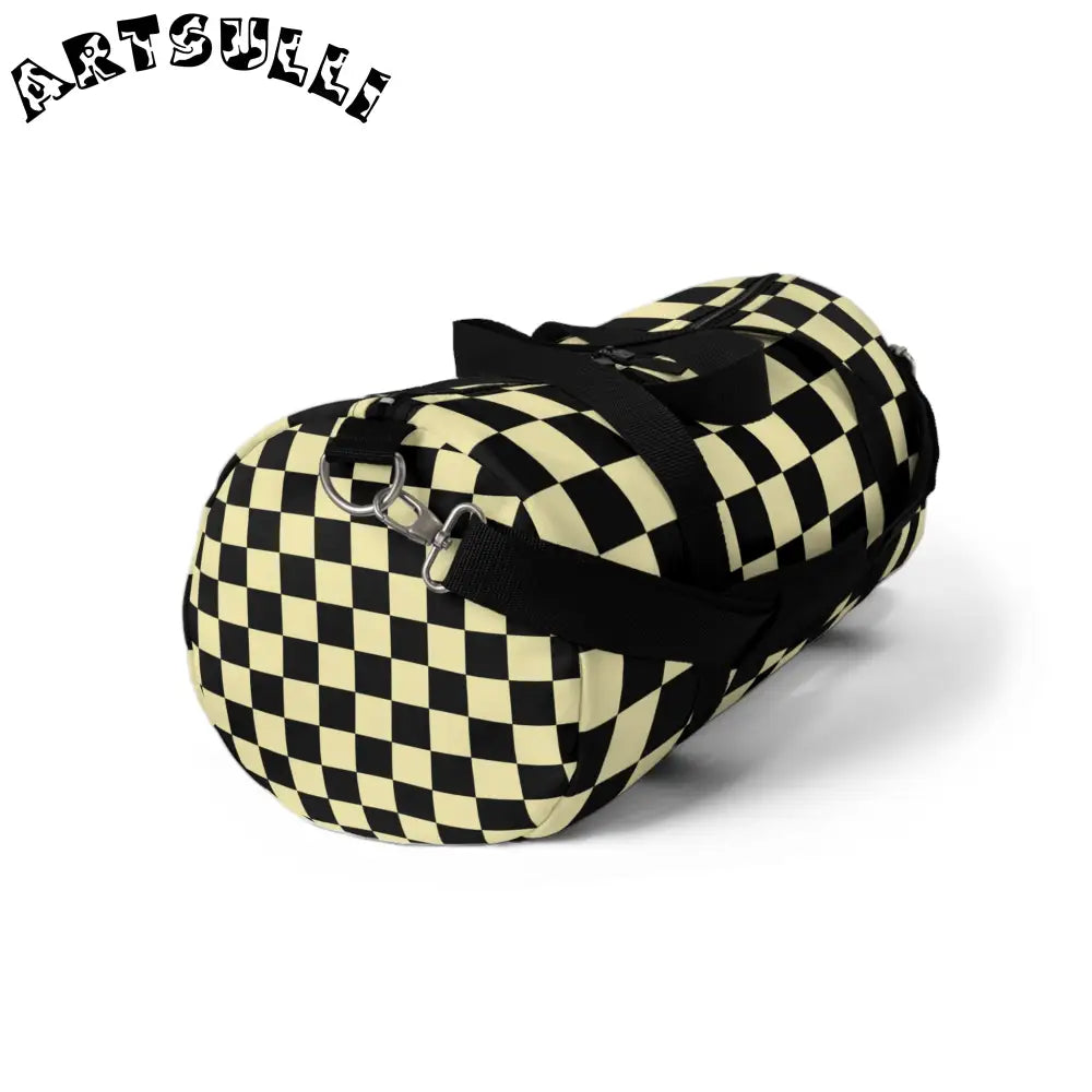 JAKKOUTTHEBXX Checkerboard Black and Yellow Duffel Bag JAKKOUTTHEBXX