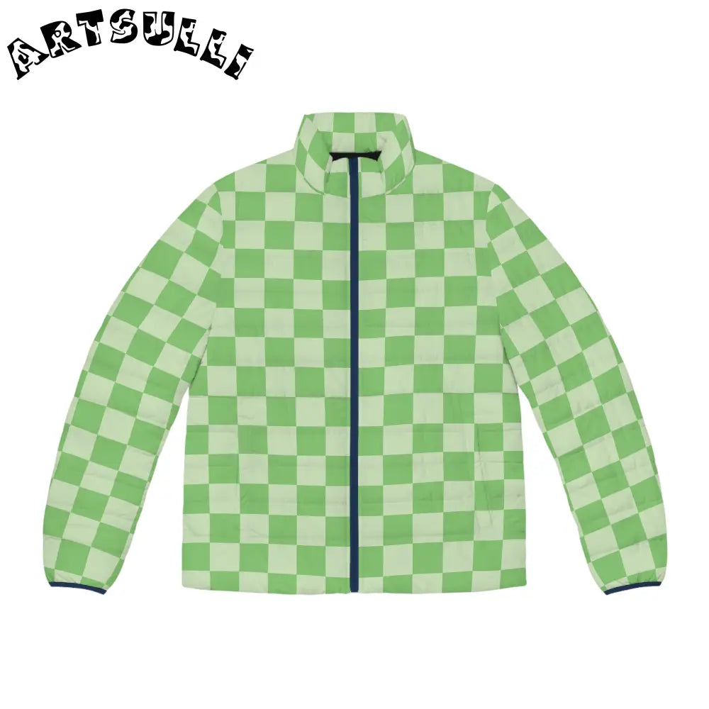 JAKKOUTTHEBXX Checkerboard Green Men’s Puffer Jacket (AOP)