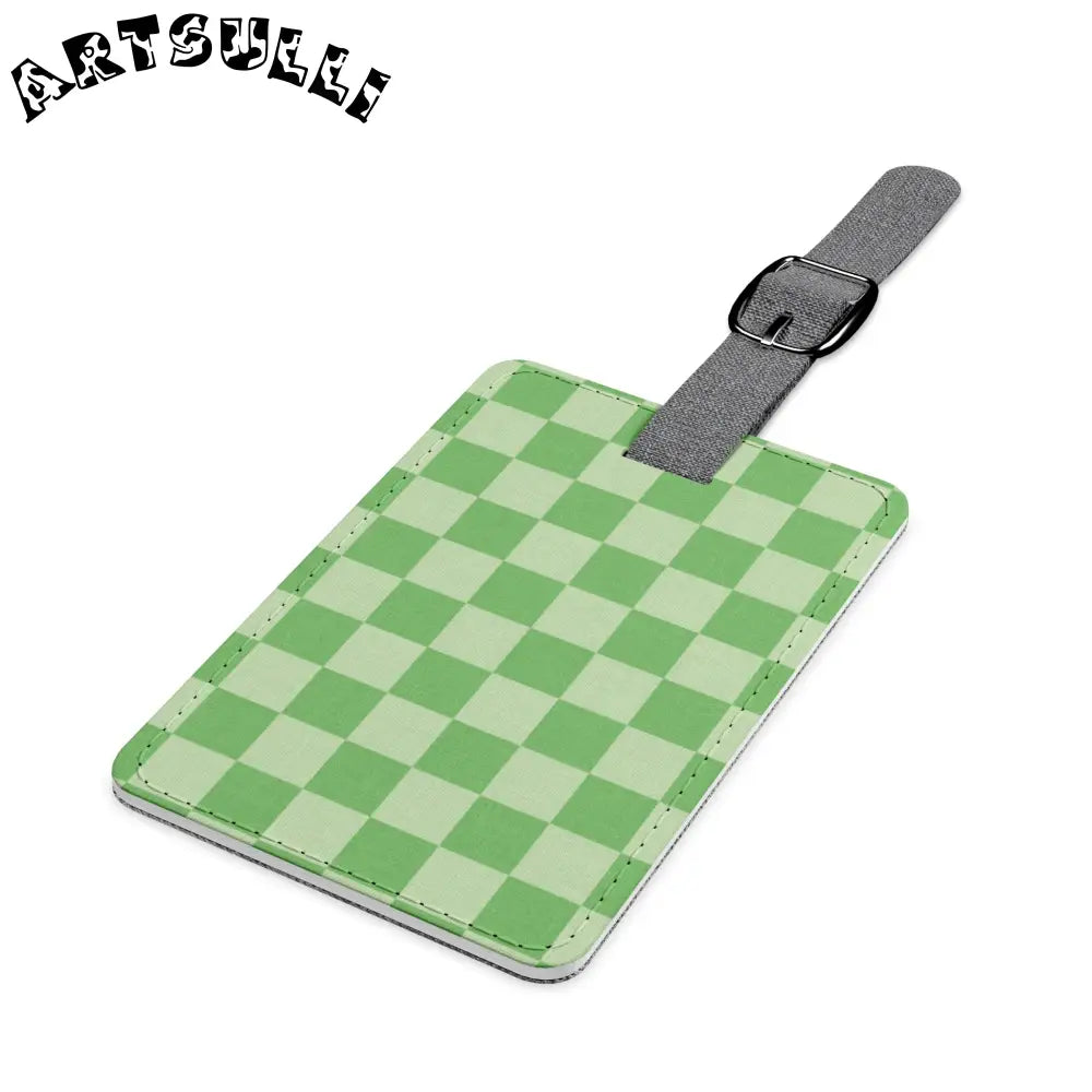 JAKKOUTTHEBXX Checkerboard Green Saffiano Polyester Luggage Tag