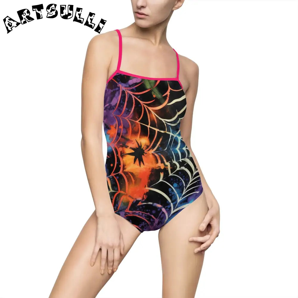 JAKKOUTTHEBXX Colorful Spider Web One-Piece Swimsuit 2025