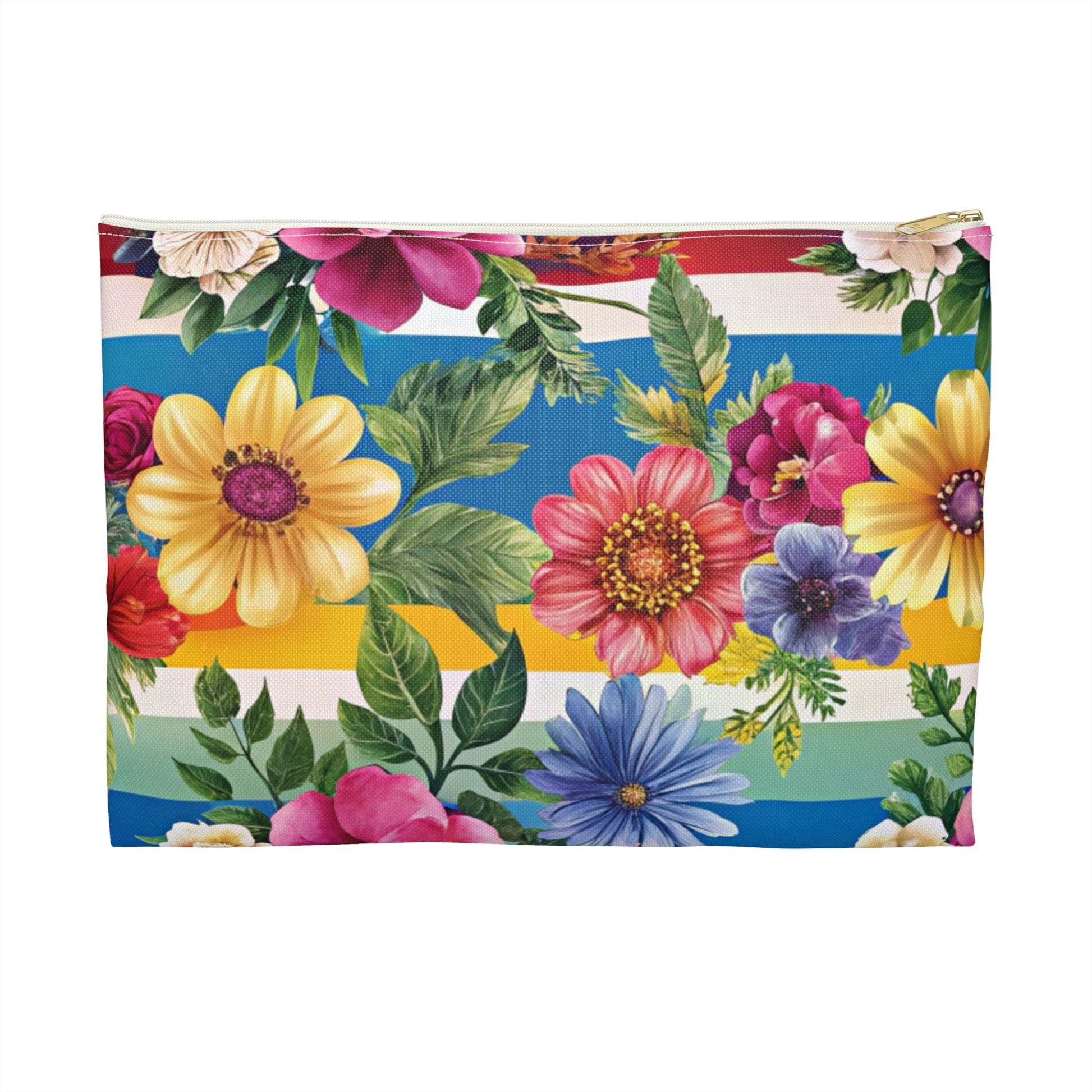 Floral Stripe 4K II Accessory Pouch, Artsulli - Art is Long, Life is Short, Bags, Size, Large, Color, White zipper, , , 48657587249228539689