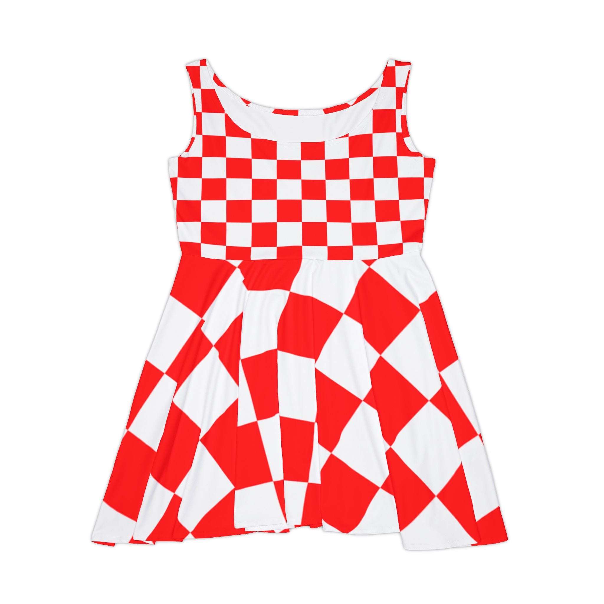Checkerboard Red and White Women's Skater Dress (AOP), Artsulli - Art is Long, Life is Short, All Over Prints, Size, XS, , , , , 83806190540700396557