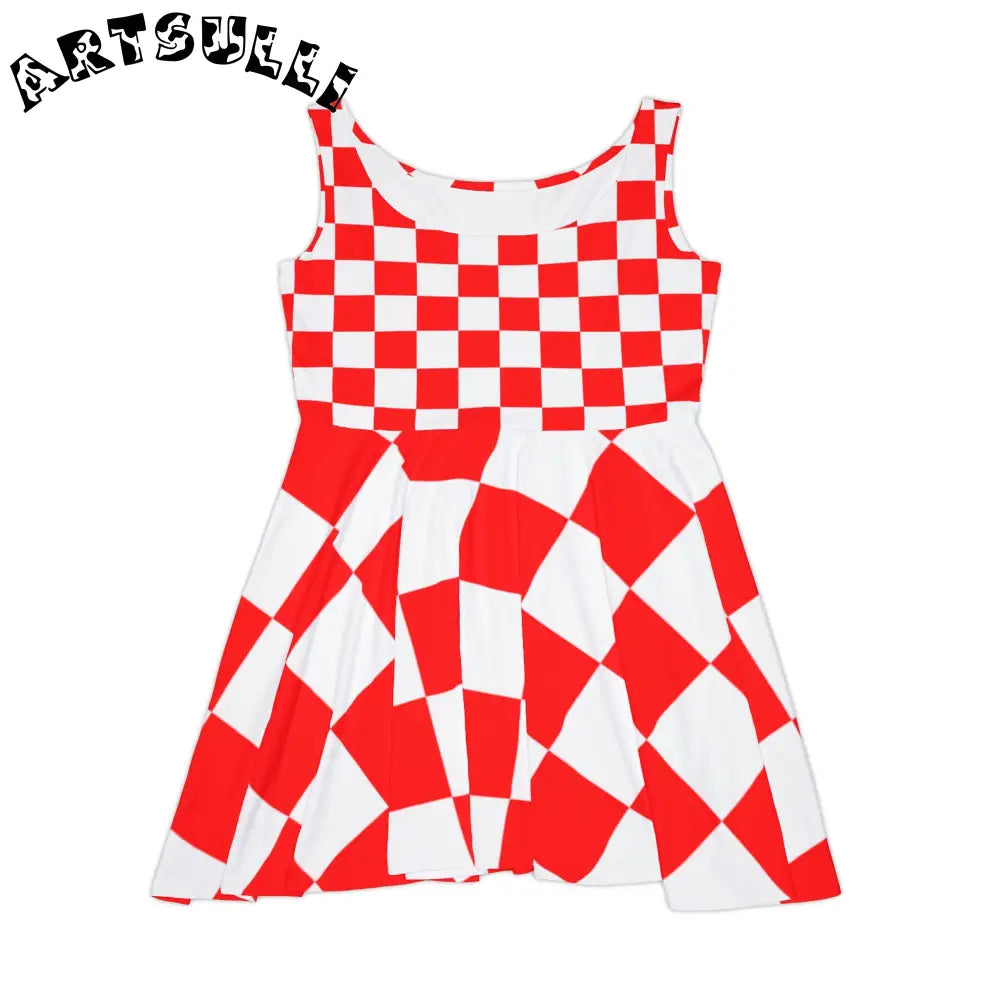 JAKKOUTTHEBXX Checkerboard Red and White Women’s Skater Dress (AOP)