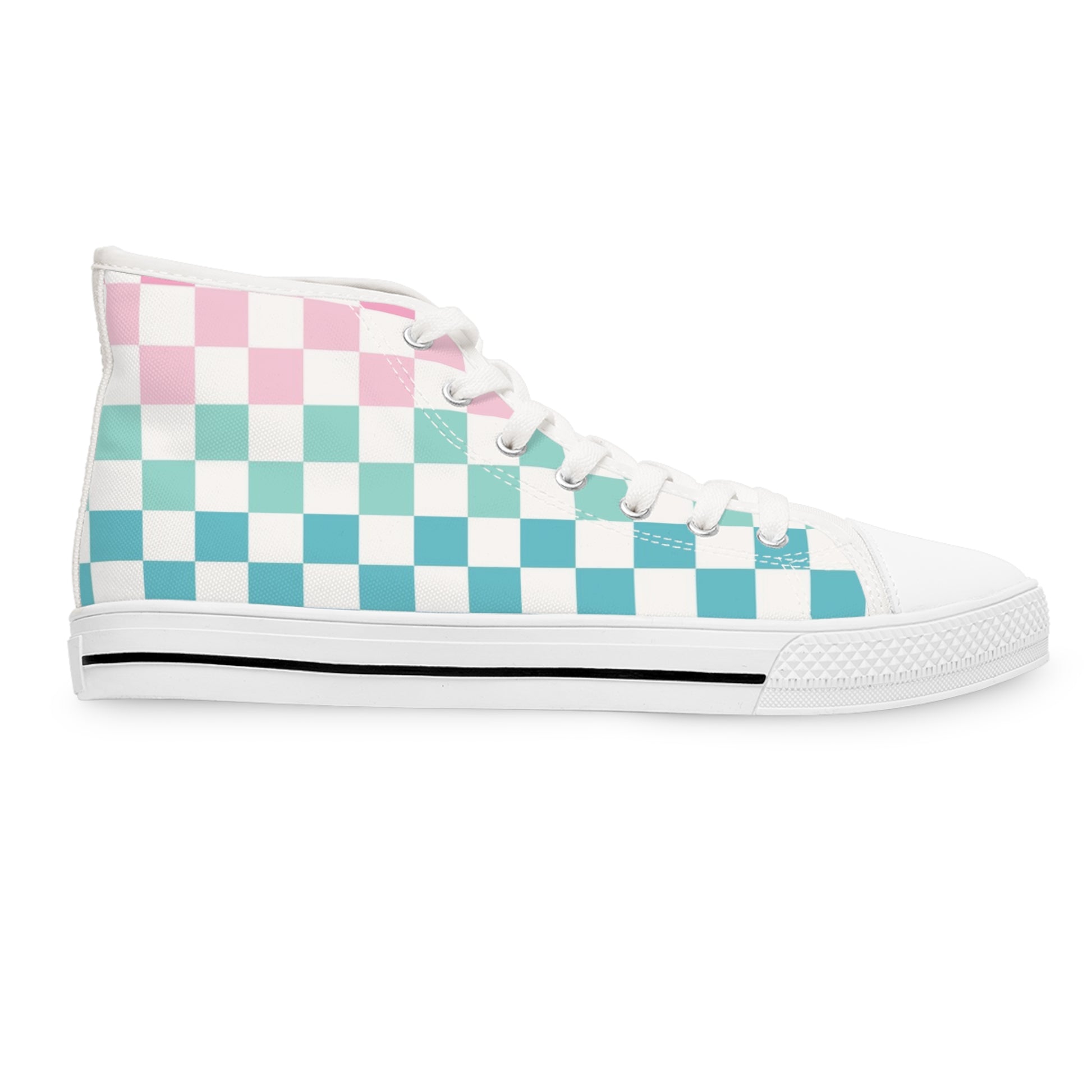 Vaporwave Rainbow  Checkerboard Multi-Color Women's High Top Sneakers, Artsulli - Art is Long, Life is Short, Shoes, , , , , , , 