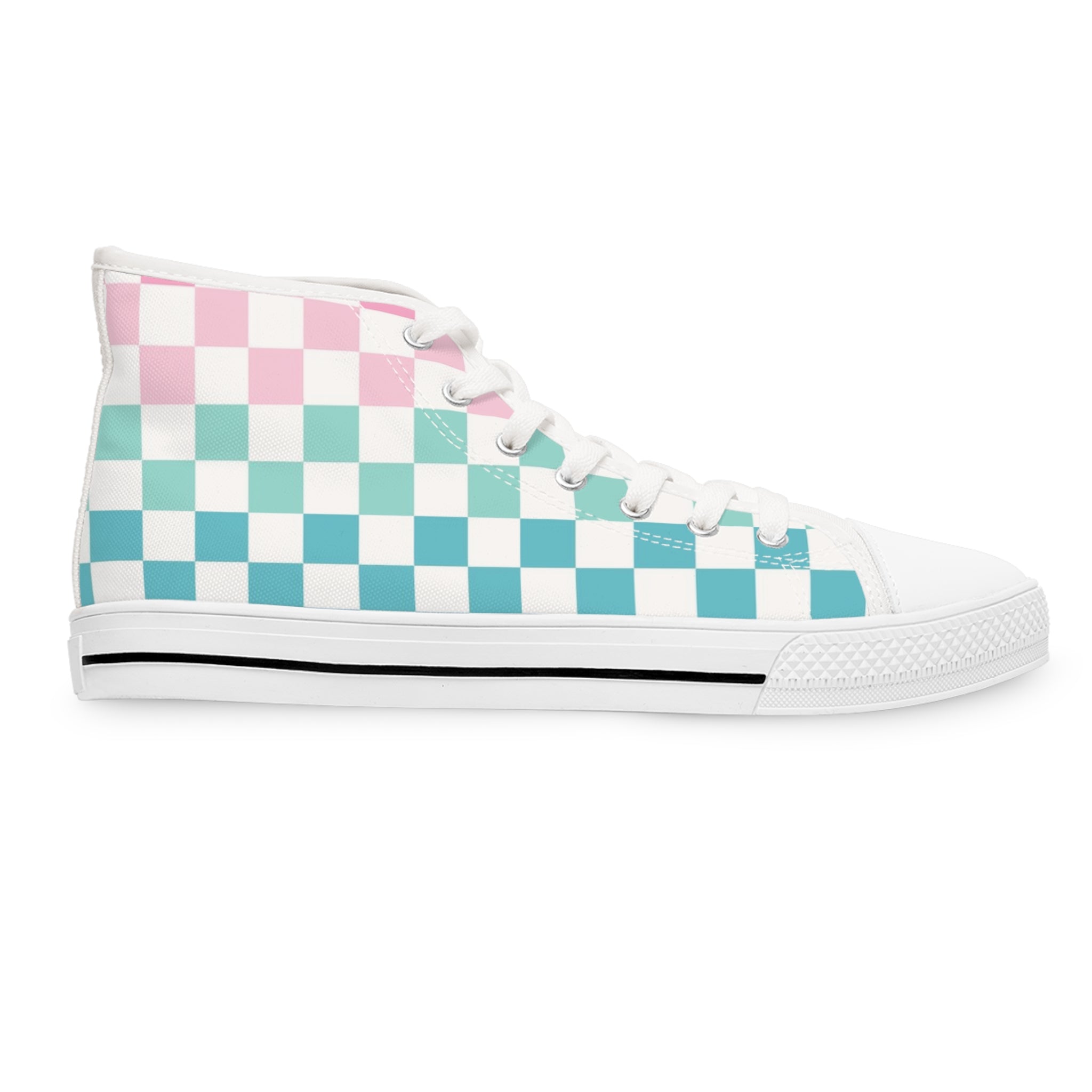Vaporwave Rainbow  Checkerboard Multi-Color Women's High Top Sneakers, Artsulli - Art is Long, Life is Short, Shoes, , , , , , , 