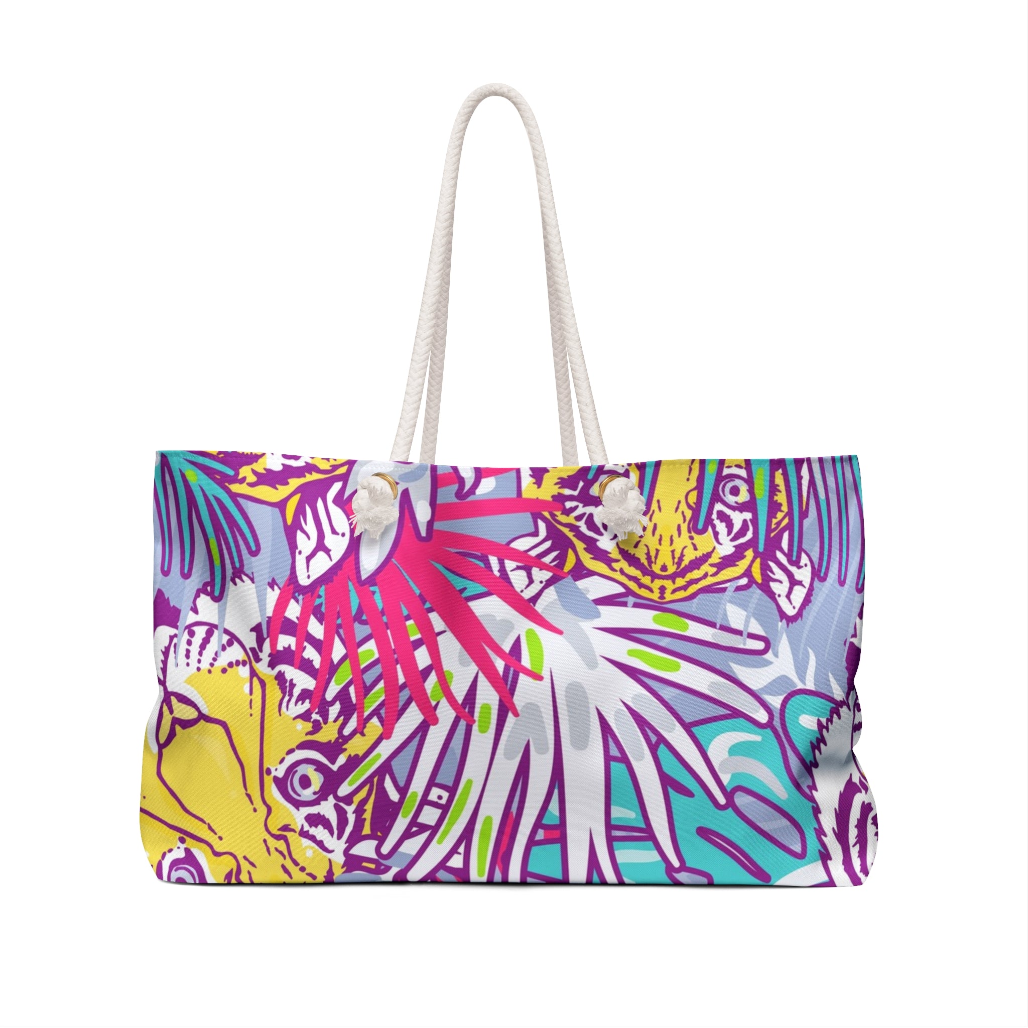 Tropical Floral Tigers Torquise and Purple Weekender Bag, Artsulli - Art is Long, Life is Short, Bags, , , , , , , 