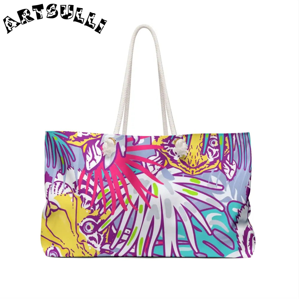 JAKKOUTTHEBXX Tropical Floral Tigers Torquise and Purple Weekender