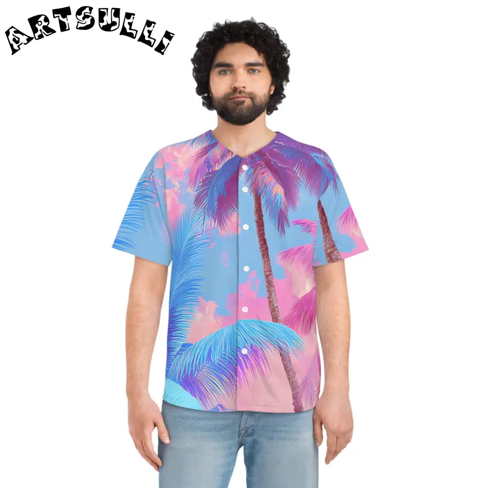 JAKKOUTTHEBXX Ethereal Pastel Palms Men’s Baseball Jersey (AOP)