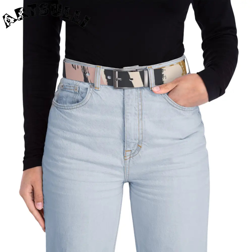 JAKKOUTTHEBXX white abstract pattern belt with black buckle