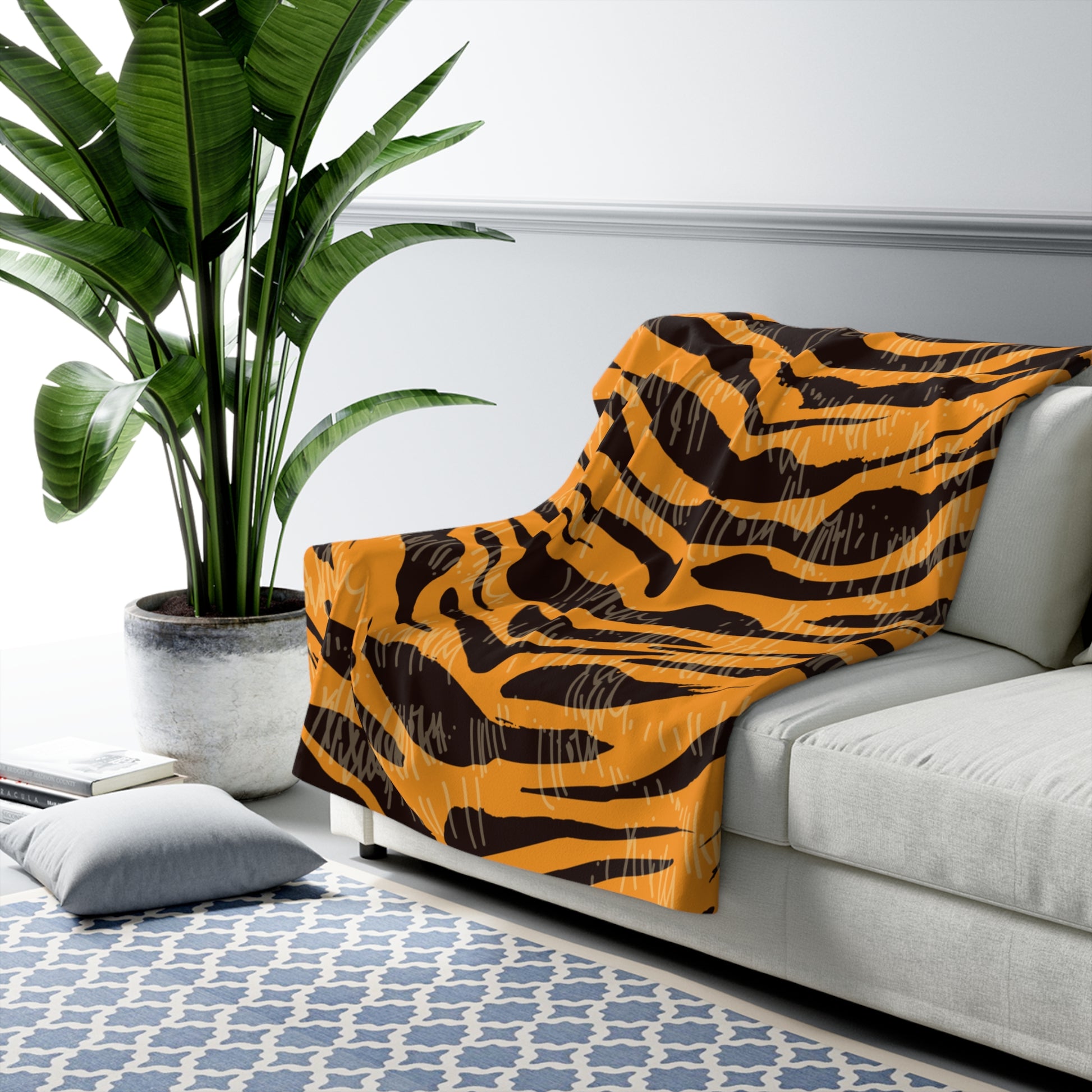 Tiger Scratches Orange & Black Sherpa Fleece Blanket, Artsulli - Art is Long, Life is Short, Home Decor, , , , , , , 
