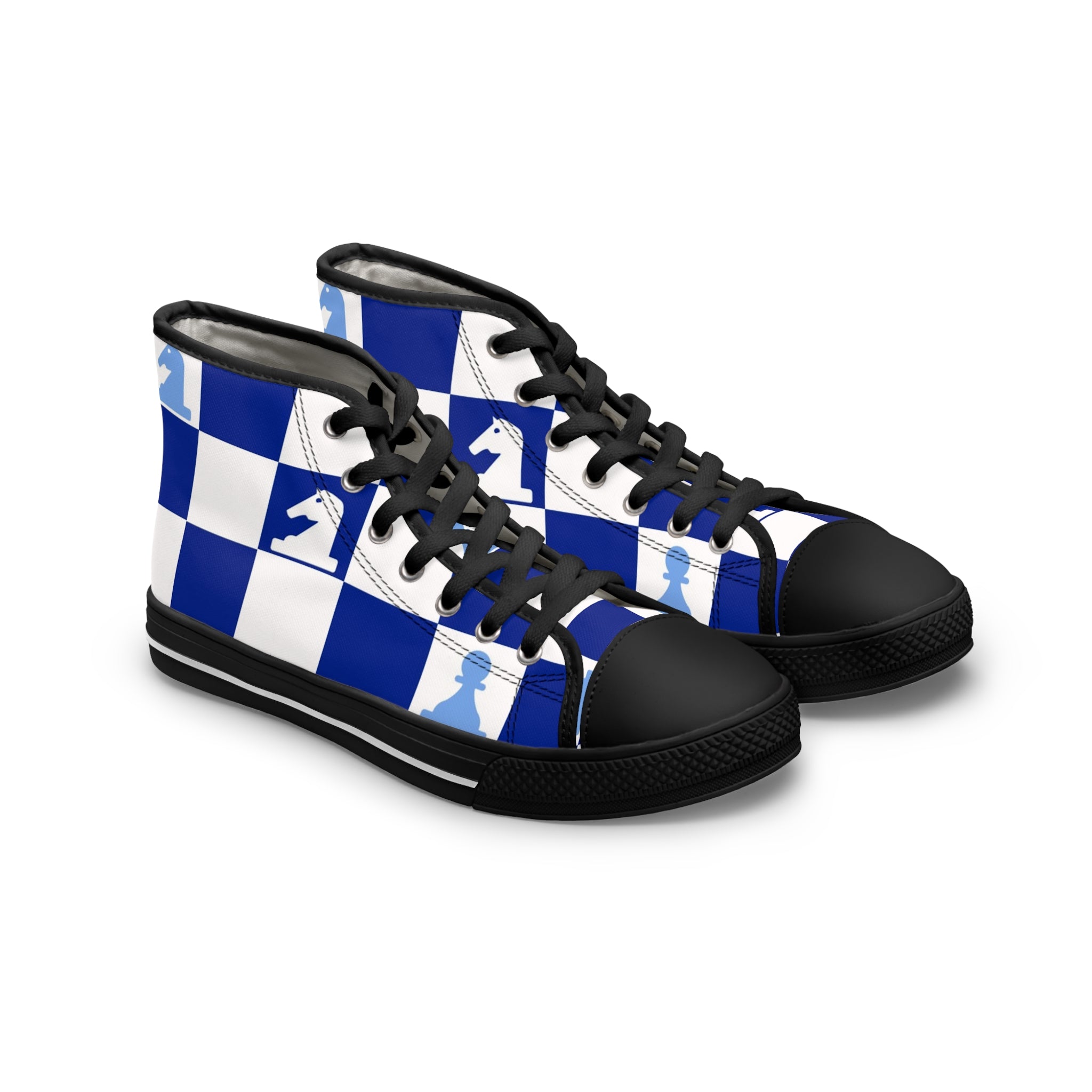 Chessboard Navy Blue Women's High Top Sneakers, Artsulli - Art is Long, Life is Short, Shoes, Size, US 5.5, Color, Black sole, , , 11319530285127880024