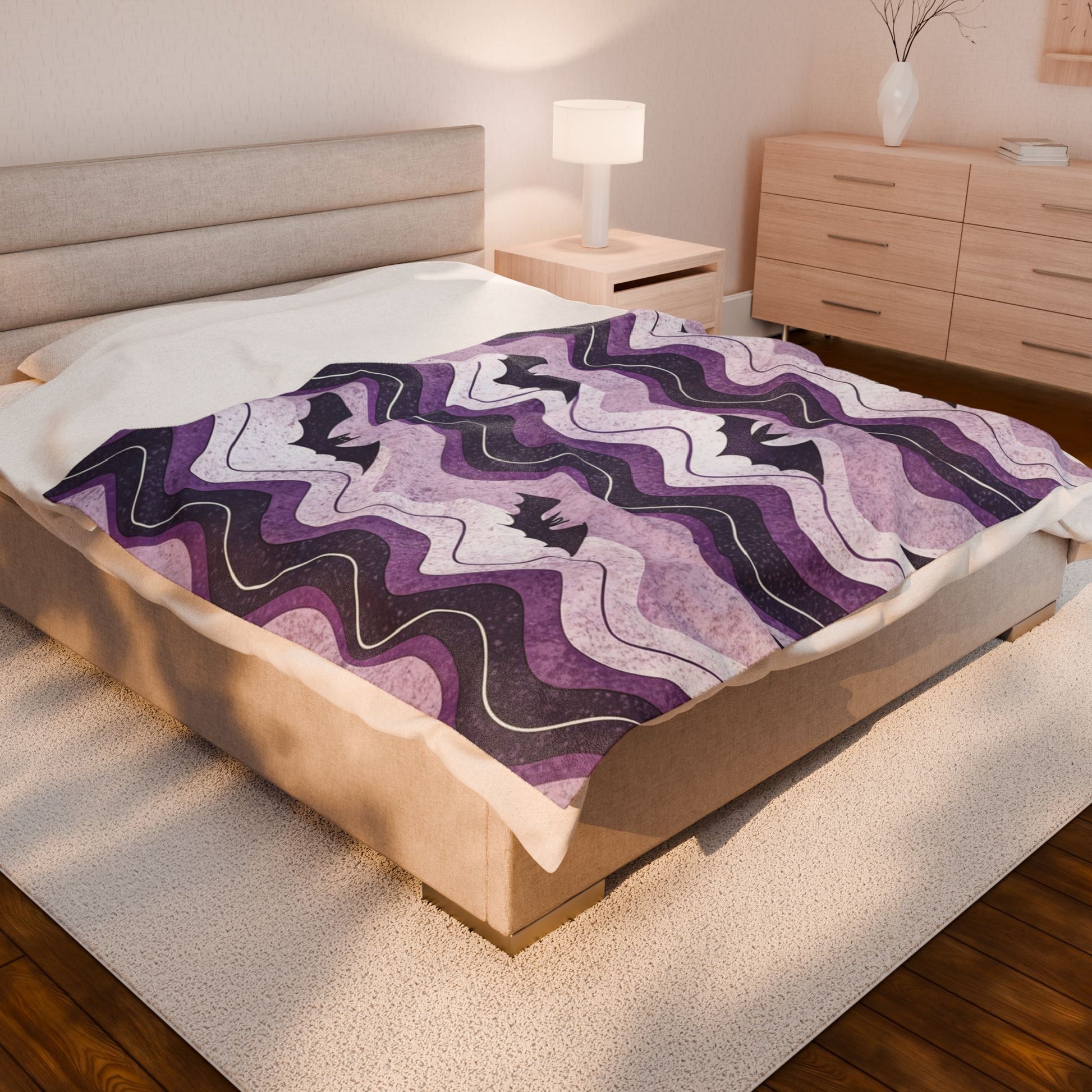 Bat Wave Velveteen Plush Blanket, Artsulli - Art is Long, Life is Short, All Over Prints, , , , , , , 
