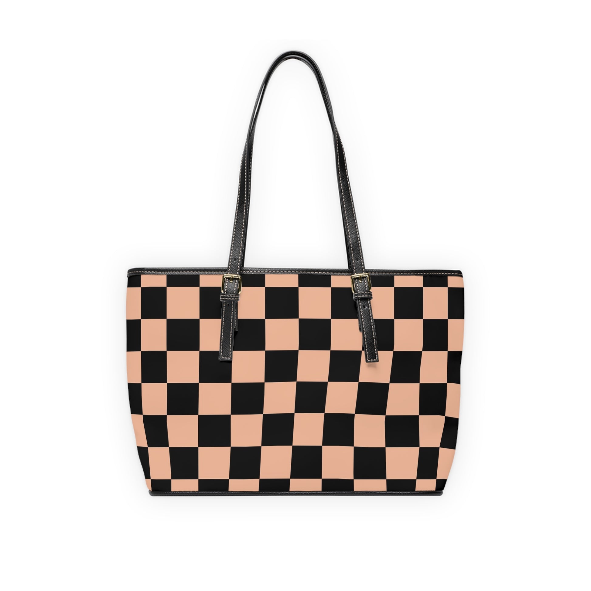 Checkerboard Soft Orange and Black PU Leather Shoulder Bag, Artsulli - Art is Long, Life is Short, Bags, , , , , , , 
