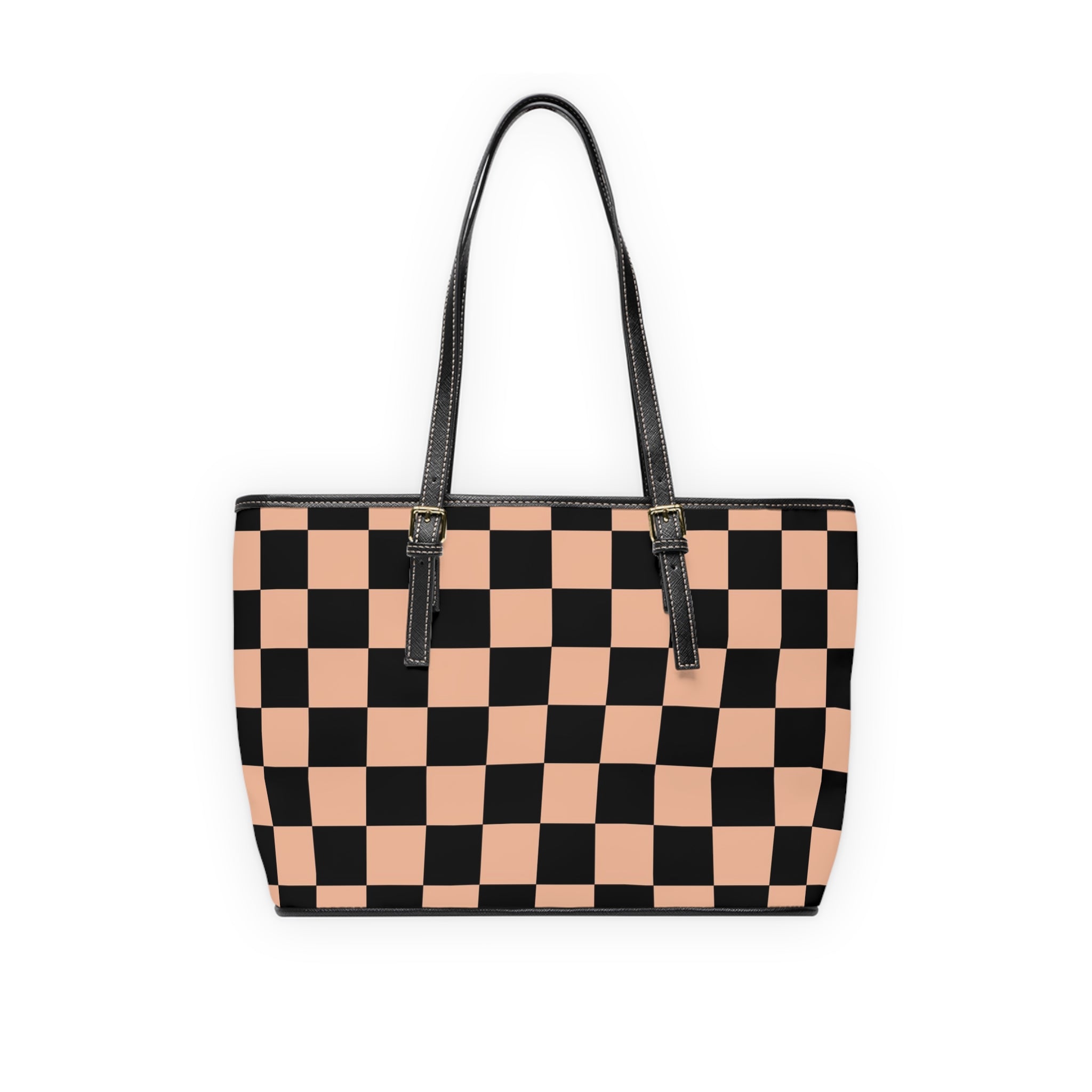 Checkerboard Soft Orange and Black PU Leather Shoulder Bag, Artsulli - Art is Long, Life is Short, Bags, , , , , , , 