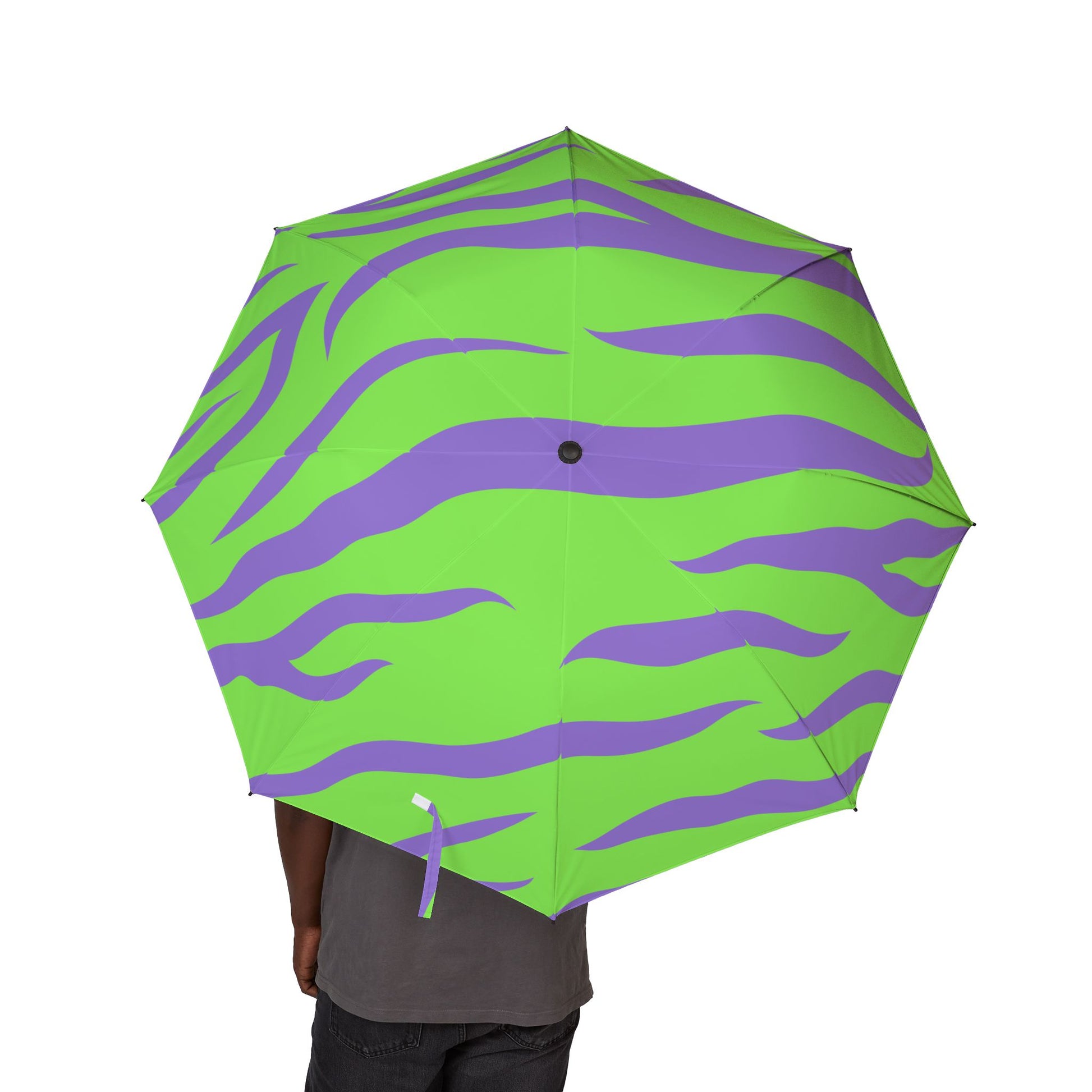 Tyrannosaurus Print Green and Purple Semi-Automatic Foldable Umbrella, Artsulli - Art is Long, Life is Short, Accessories, , , , , , , 