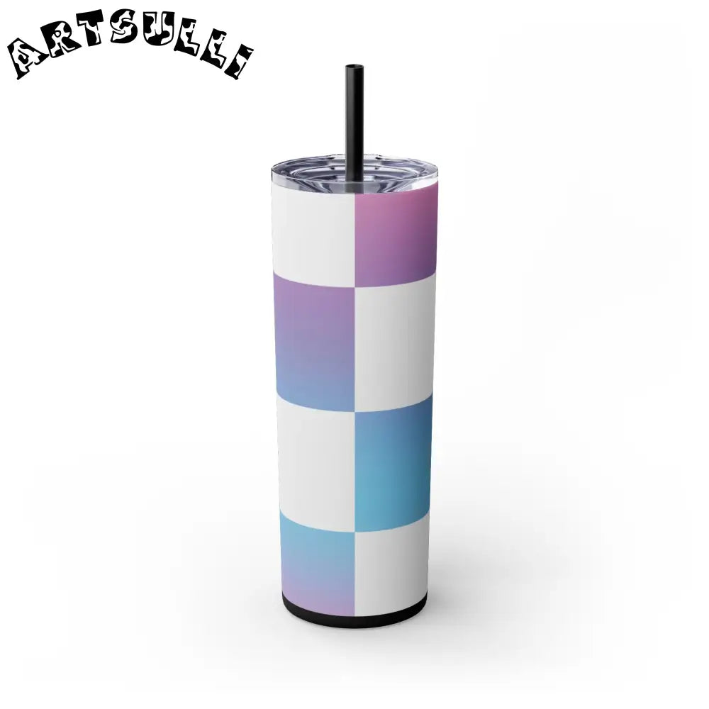JAKKOUTTHEBXX Vaporwave Check Skinny Tumbler with Straw 20oz