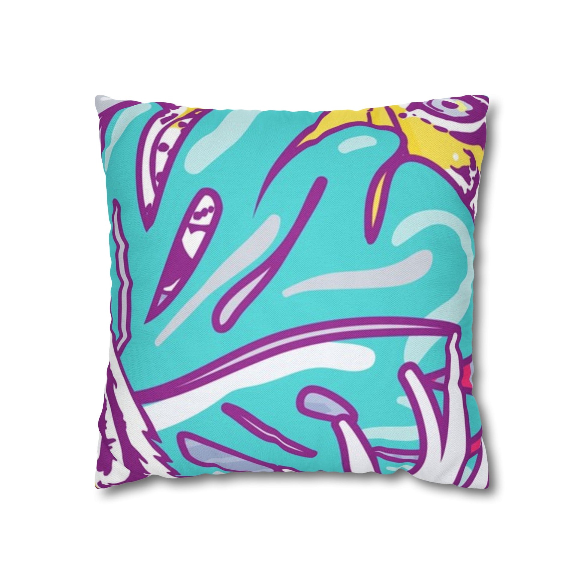 Tropical Floral Tigers Torquise and Purple Spun Polyester Square Pillowcase, Artsulli - Art is Long, Life is Short, Home Decor, Size, 16" × 16", , , , , 14220617565468