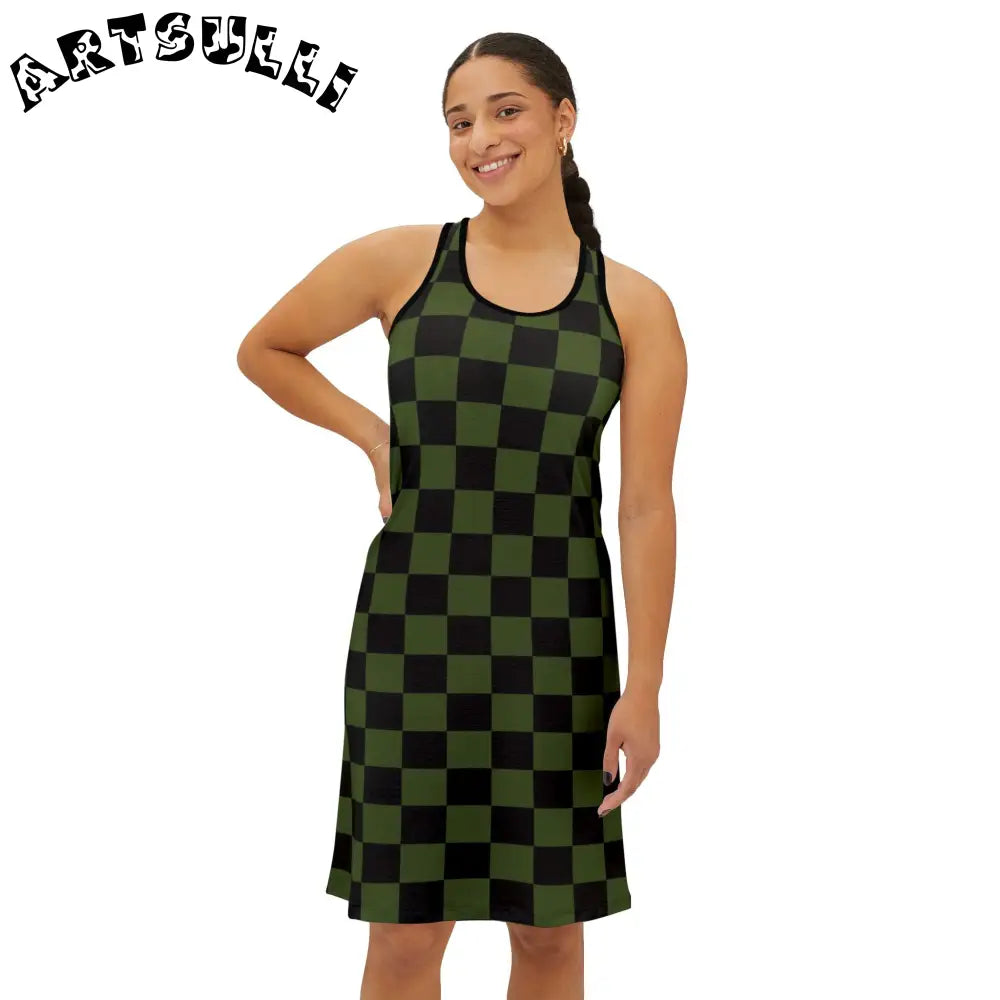 JAKKOUTTHEBXX Checkerboard Olive Green and Black Women’s Racerback