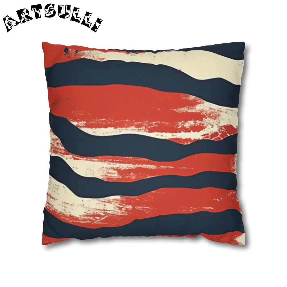 JAKKOUTTHEBXX Abstract Red White Navy Blue Wavy Stripe Square Pillow