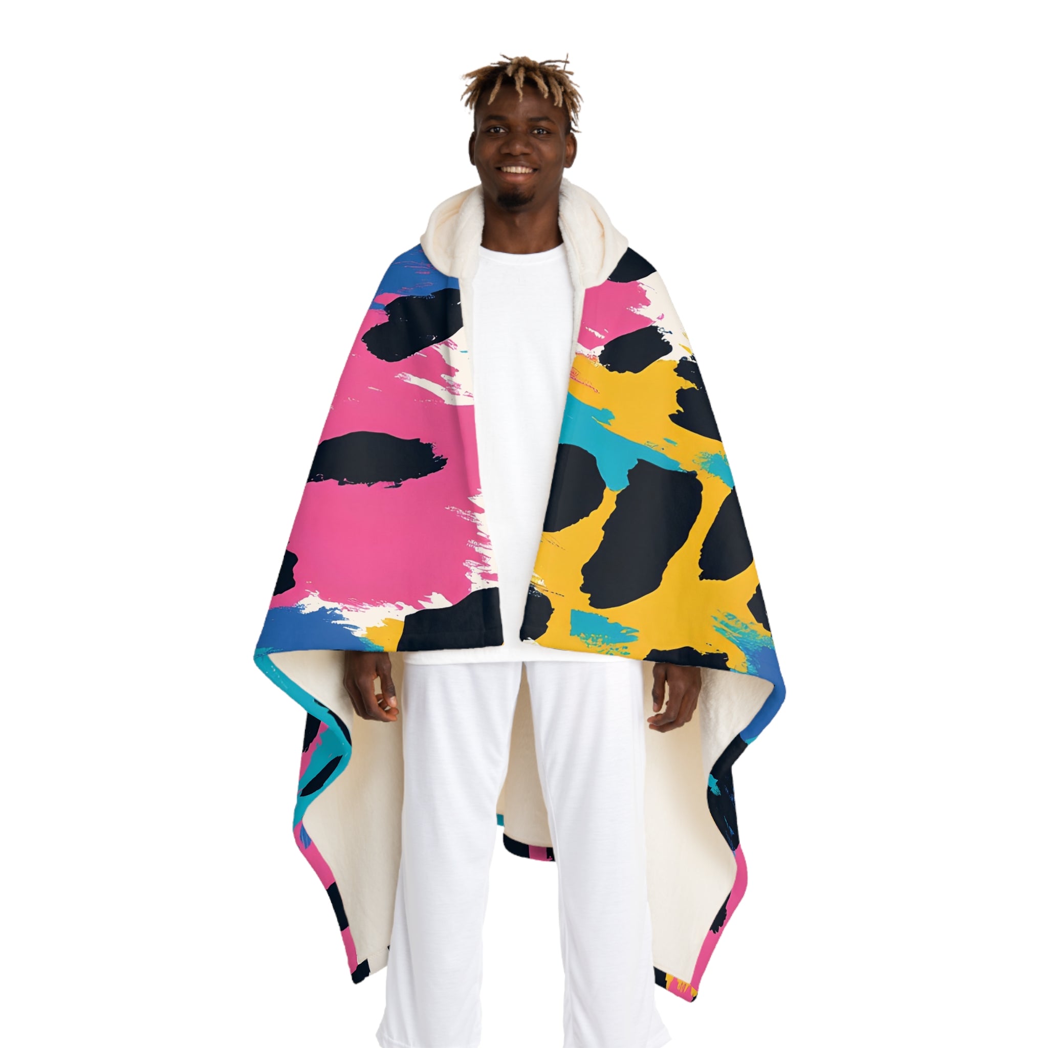 Leopard Print x Paint Brush Strokes Multi-Color Hooded Sherpa Fleece Blanket, Artsulli - Art is Long, Life is Short, All Over Prints, Size, One size, Color, Cream, , , 17843833776716097337