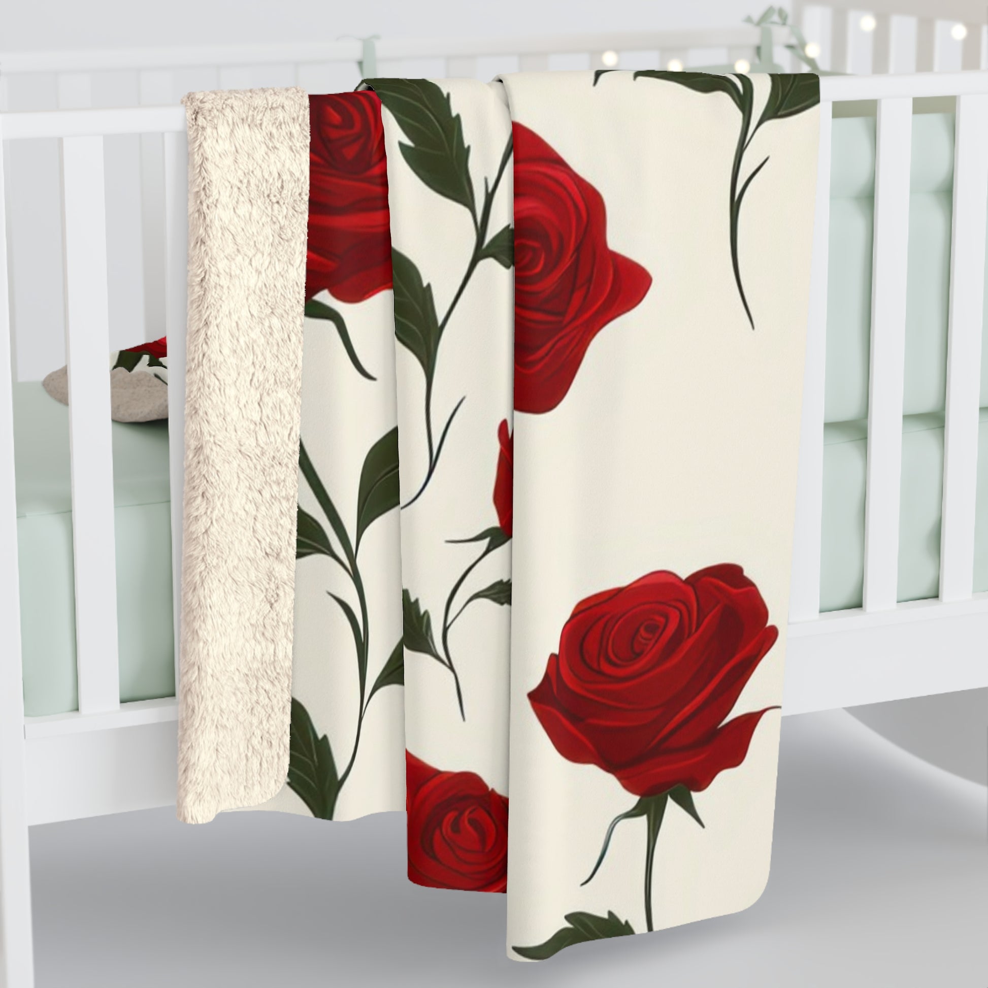 Red Roses Sherpa Fleece Blanket, Artsulli - Art is Long, Life is Short, Home Decor, , , , , , , 