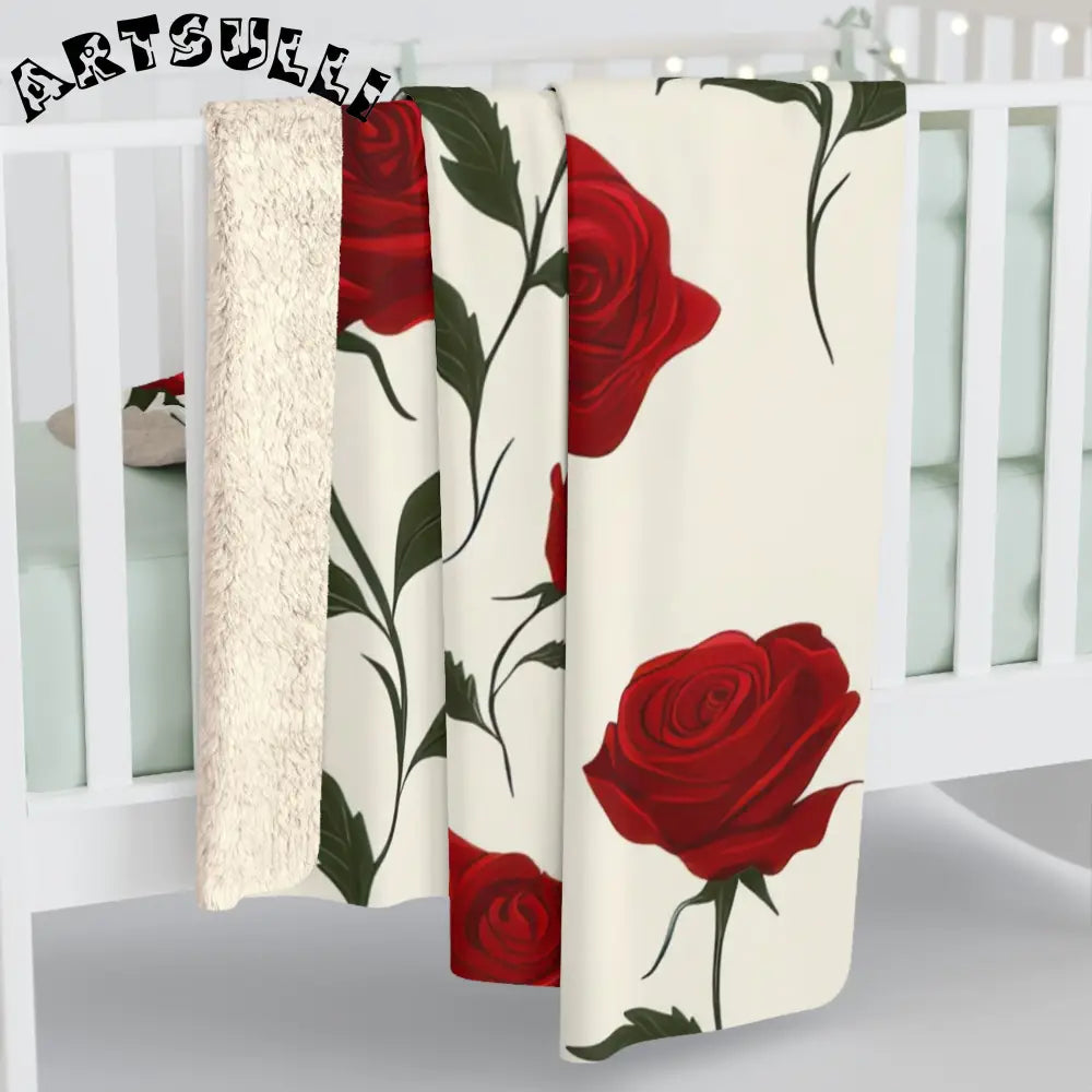 JAKKOUTTHEBXX Red Roses Sherpa Fleece Blanket JAKKOUTTHEBXX Artsulli