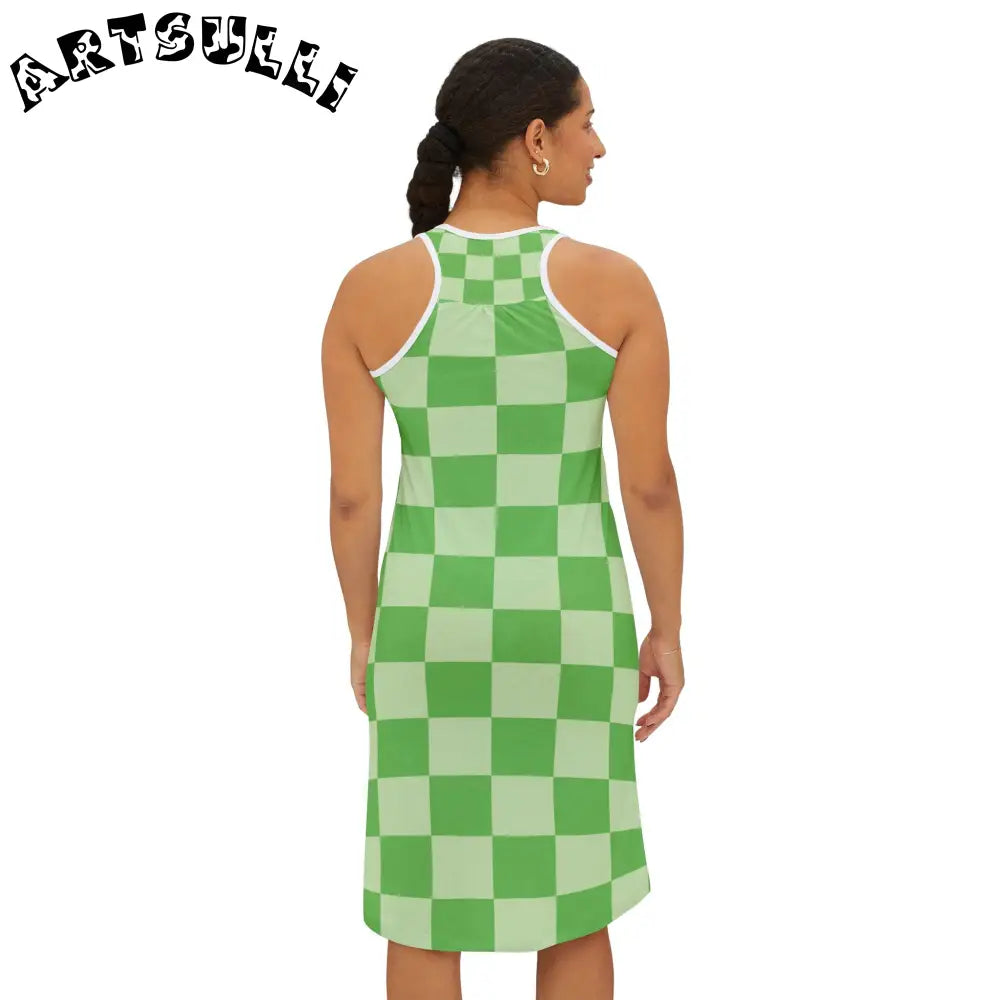 JAKKOUTTHEBXX Checkerboard Green Women’s Racerback Dress (AOP)