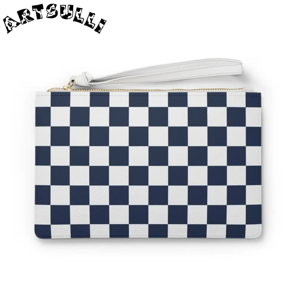 JAKKOUTTHEBXX Checkerboard White and Navy Blue Clutch Bag