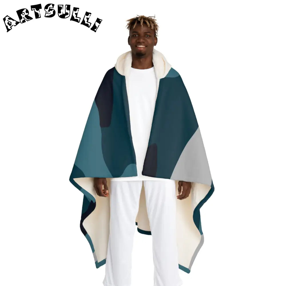 JAKKOUTTHEBXX Blue Camouflage Hooded Sherpa Fleece Blanket