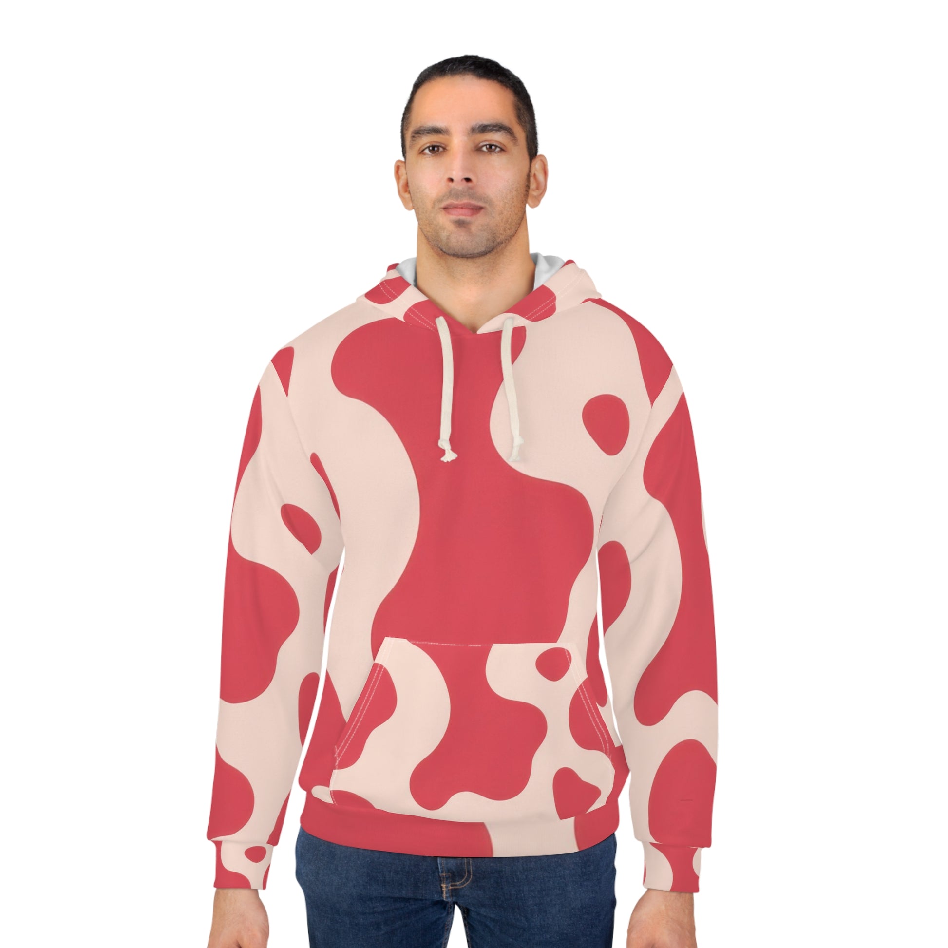 Red Jungle Cow Unisex Pullover Hoodie (AOP), Artsulli - Art is Long, Life is Short, All Over Prints, , , , , , , 
