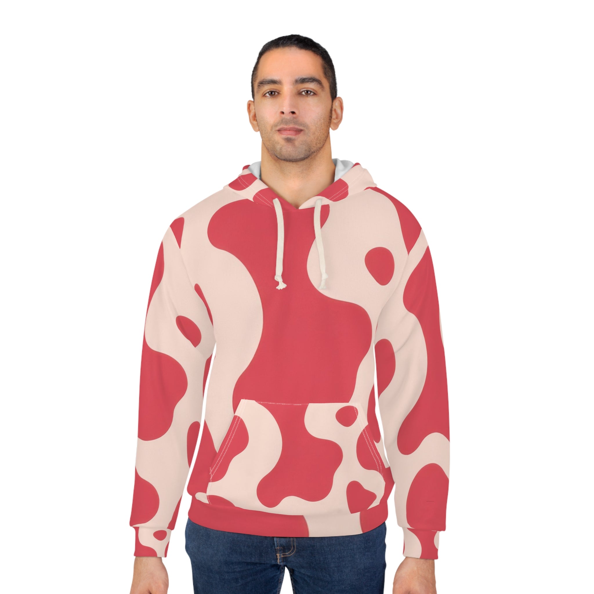 Red Jungle Cow Unisex Pullover Hoodie (AOP), Artsulli - Art is Long, Life is Short, All Over Prints, , , , , , , 