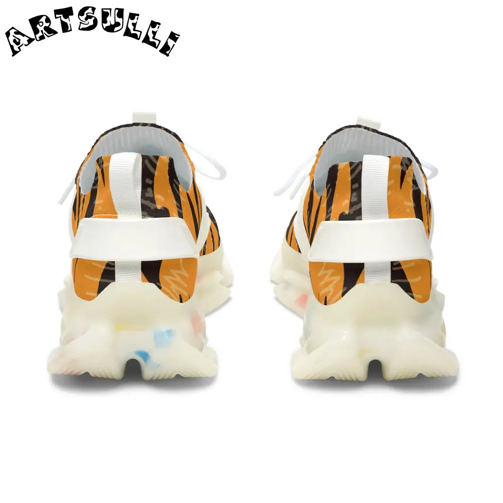 JAKKOUTTHEBXX Tiger Scratches Orange and Black Women’s Mesh Sneakers