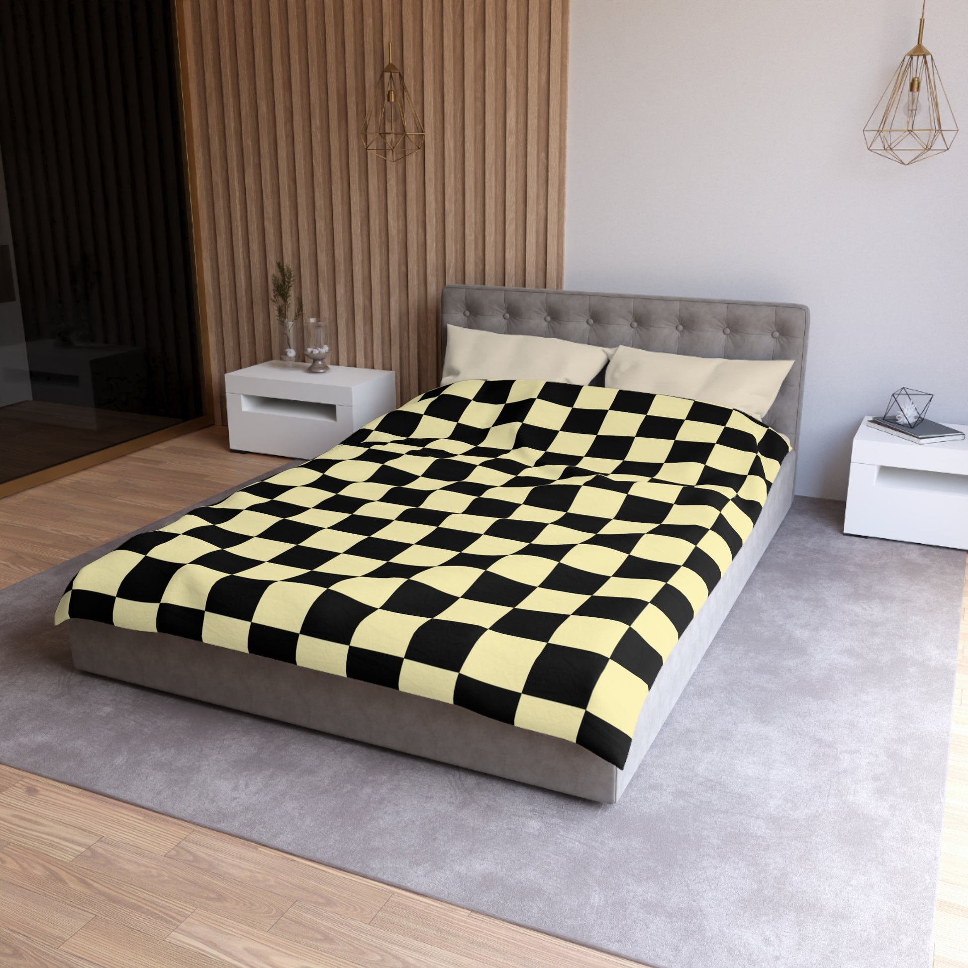 Checkerboard Black and Yellow Microfiber Duvet Cover, Artsulli - Art is Long, Life is Short, Home Decor, , , , , , , 