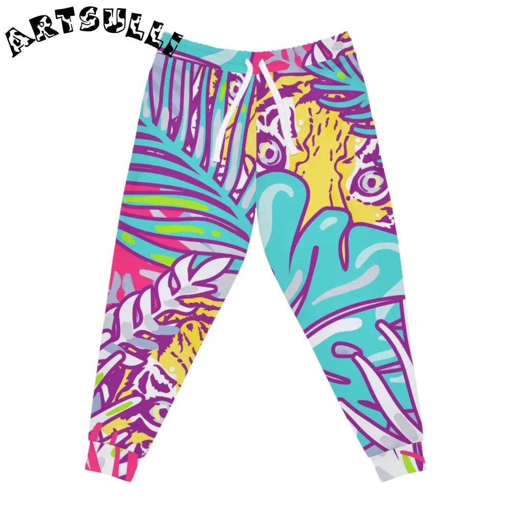 JAKKOUTTHEBXX Tropical Floral Tigers Torquise and Purple Athletic