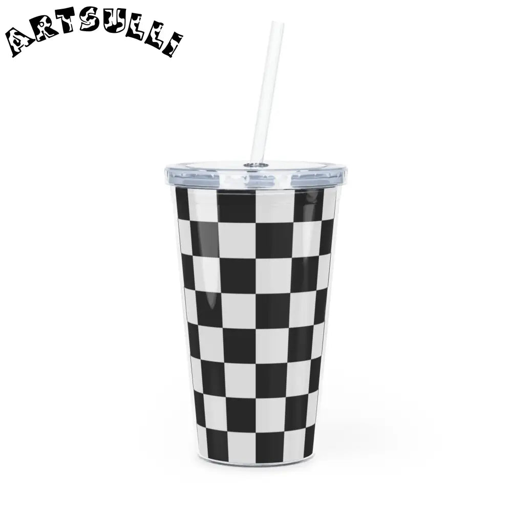 JAKKOUTTHEBXX Checkerboard White and Black Plastic Tumbler