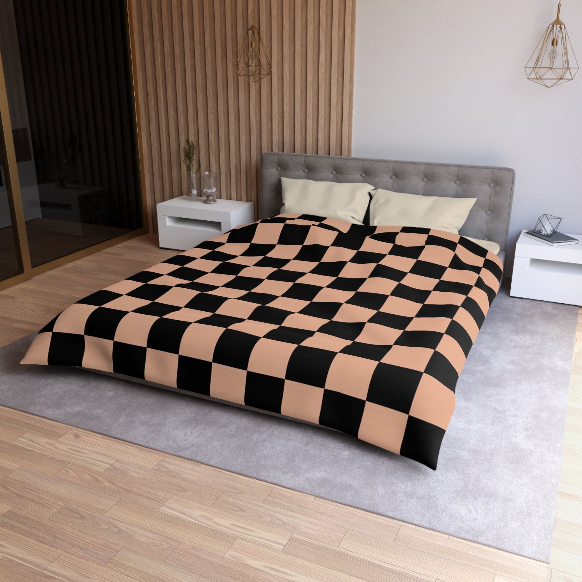 Checkerboard Soft Orange and Black Microfiber Duvet Cover, Artsulli - Art is Long, Life is Short, Home Decor, , , , , , , 