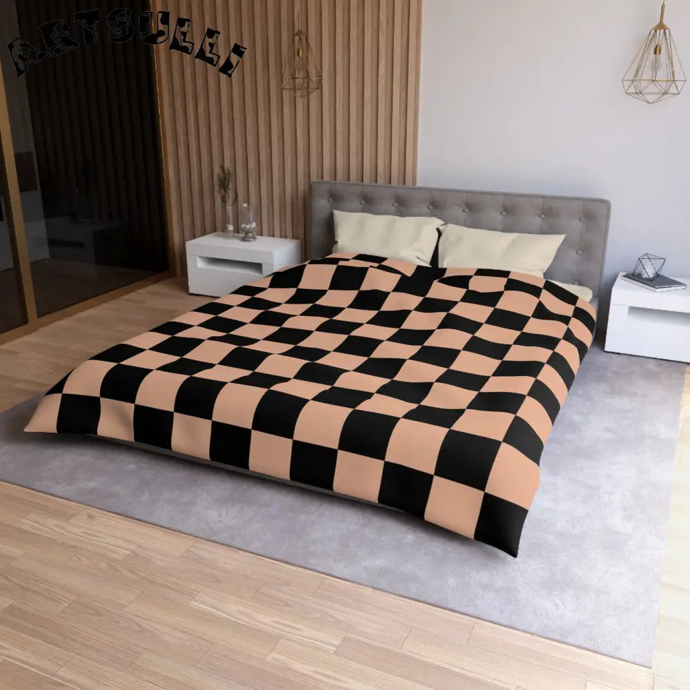 JAKKOUTTHEBXX Checkerboard Soft Orange and Black Microfiber Duvet