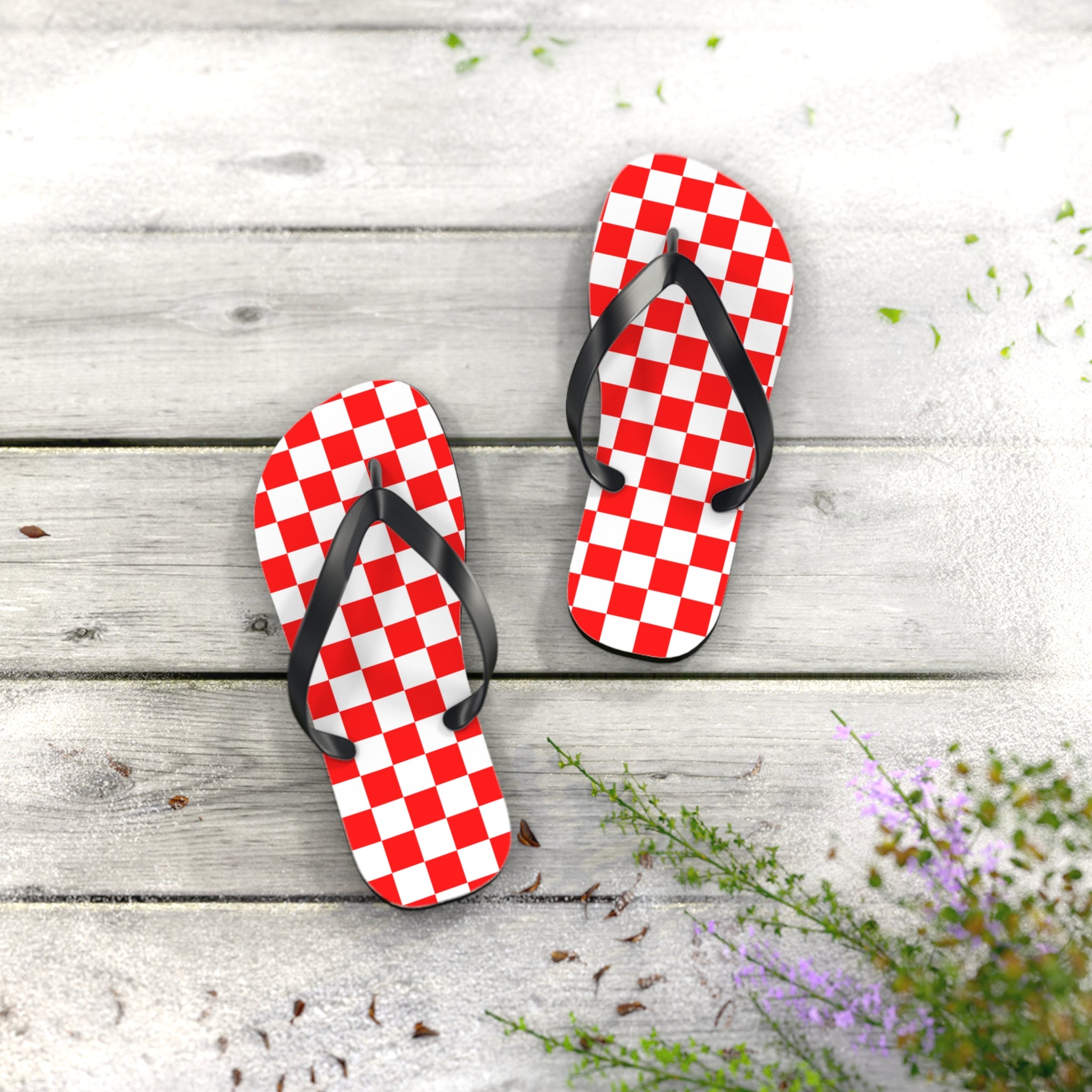 Checkerboard II Red and White Flip Flops, Artsulli - Art is Long, Life is Short, Shoes, , , , , , , 