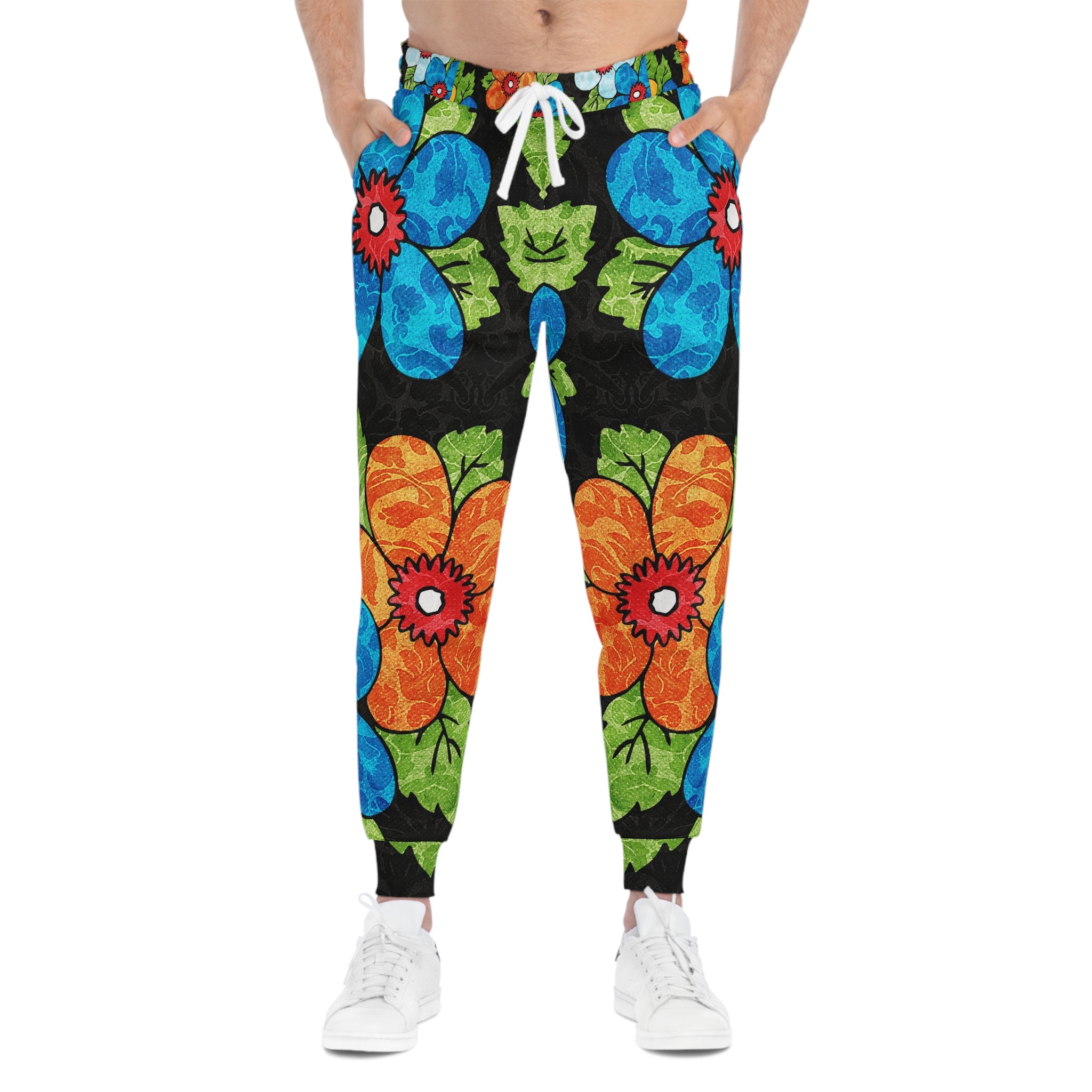 Groovy Black Floral Kl Athletic Joggers (AOP), Artsulli - Art is Long, Life is Short, All Over Prints, , , , , , , 