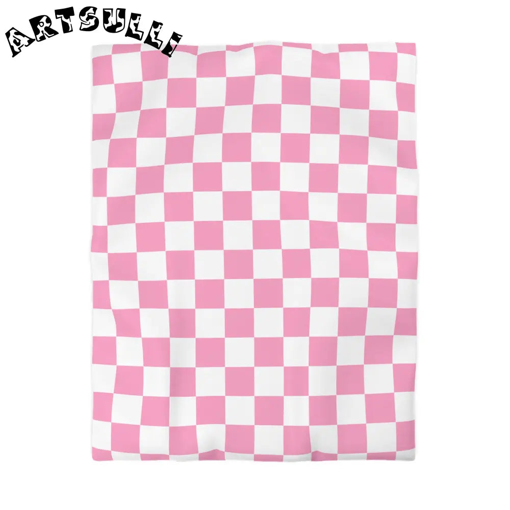JAKKOUTTHEBXX Checkerboard Hot Pink and White Microfiber Duvet Cover