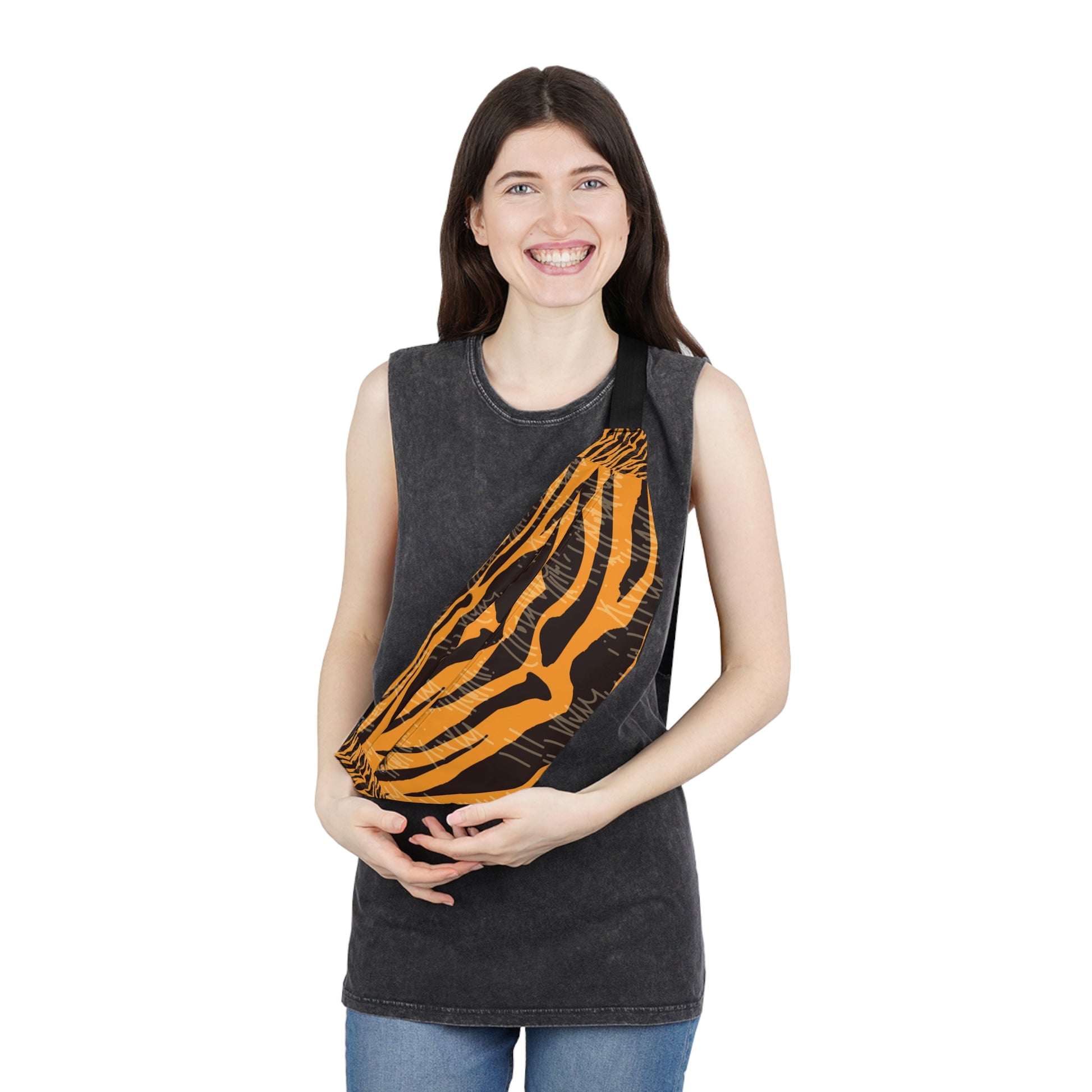 Tiger Scratches Orange & Black Large Fanny Pack, Artsulli - Art is Long, Life is Short, Bags, , , , , , , 