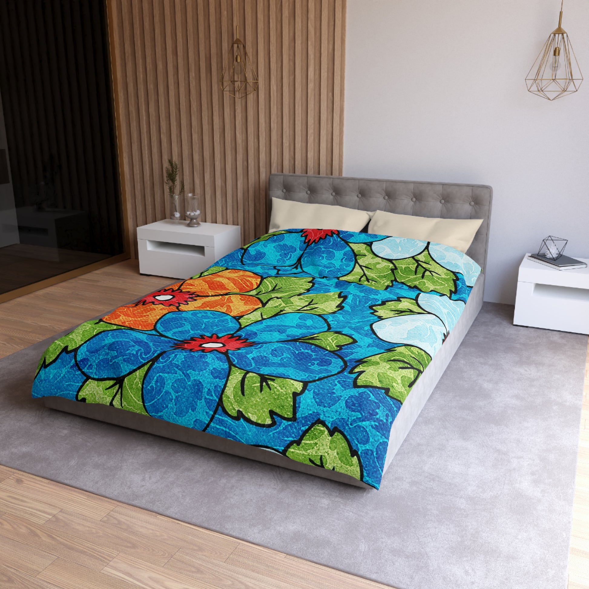 Blue Orange Groovy Microfiber Duvet Cover, Artsulli - Art is Long, Life is Short, Home Decor, , , , , , , 