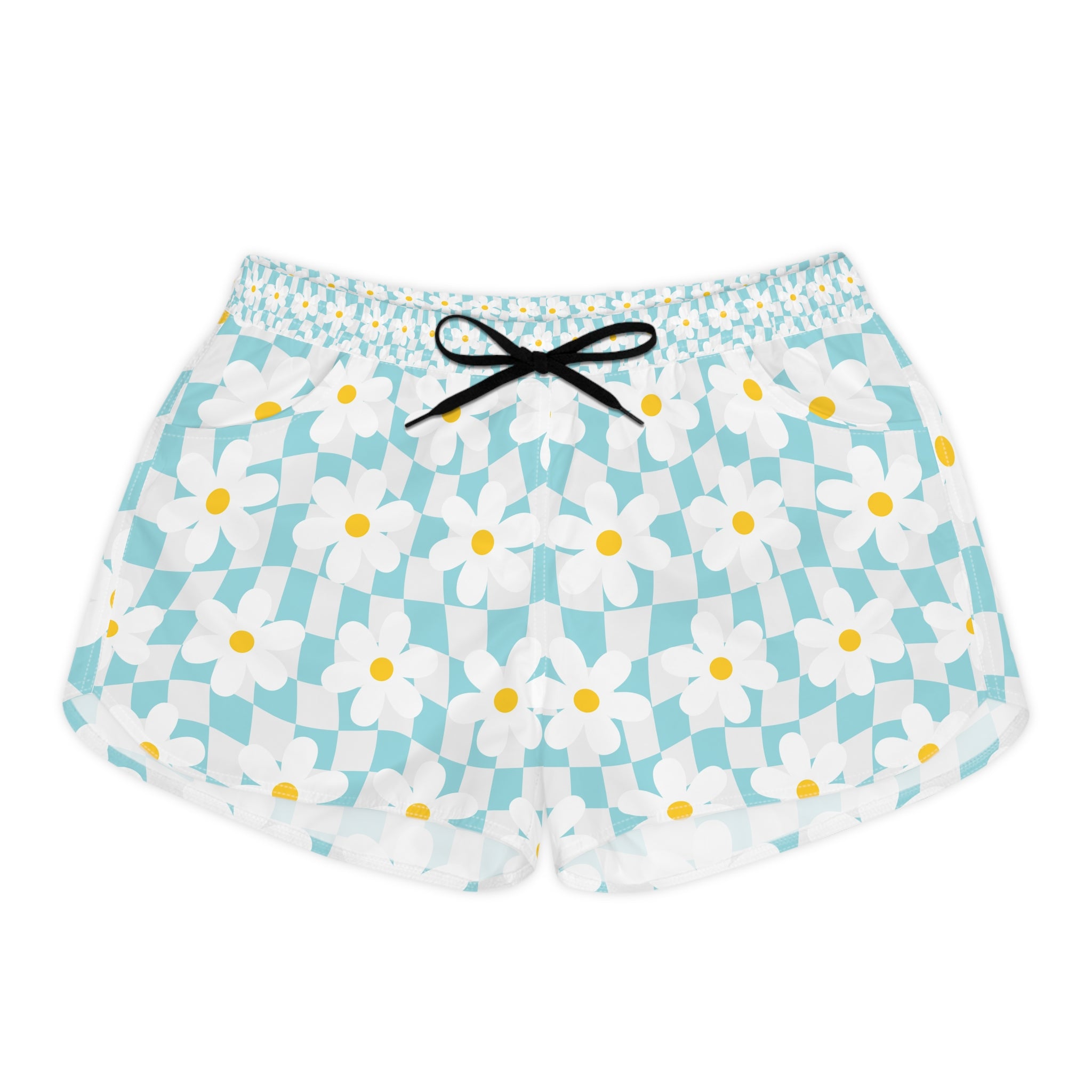 Trippy Check Garden Women's Casual Shorts (AOP), Artsulli - Art is Long, Life is Short, All Over Prints, Size, S, Color, Black drawstring, , , 29755929637208999856