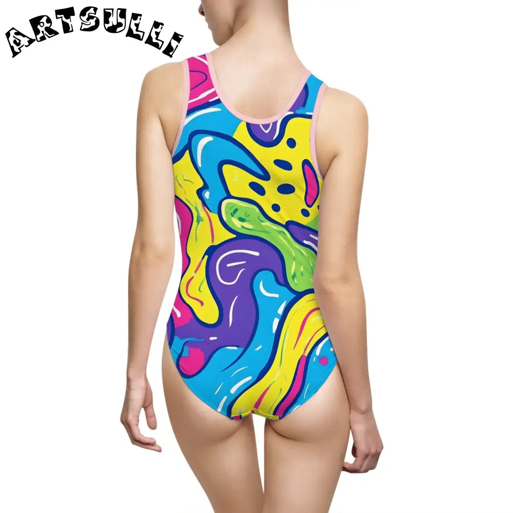 JAKKOUTTHEBXX Colorful Abstract Print One Piece with Elastic Straps 2025