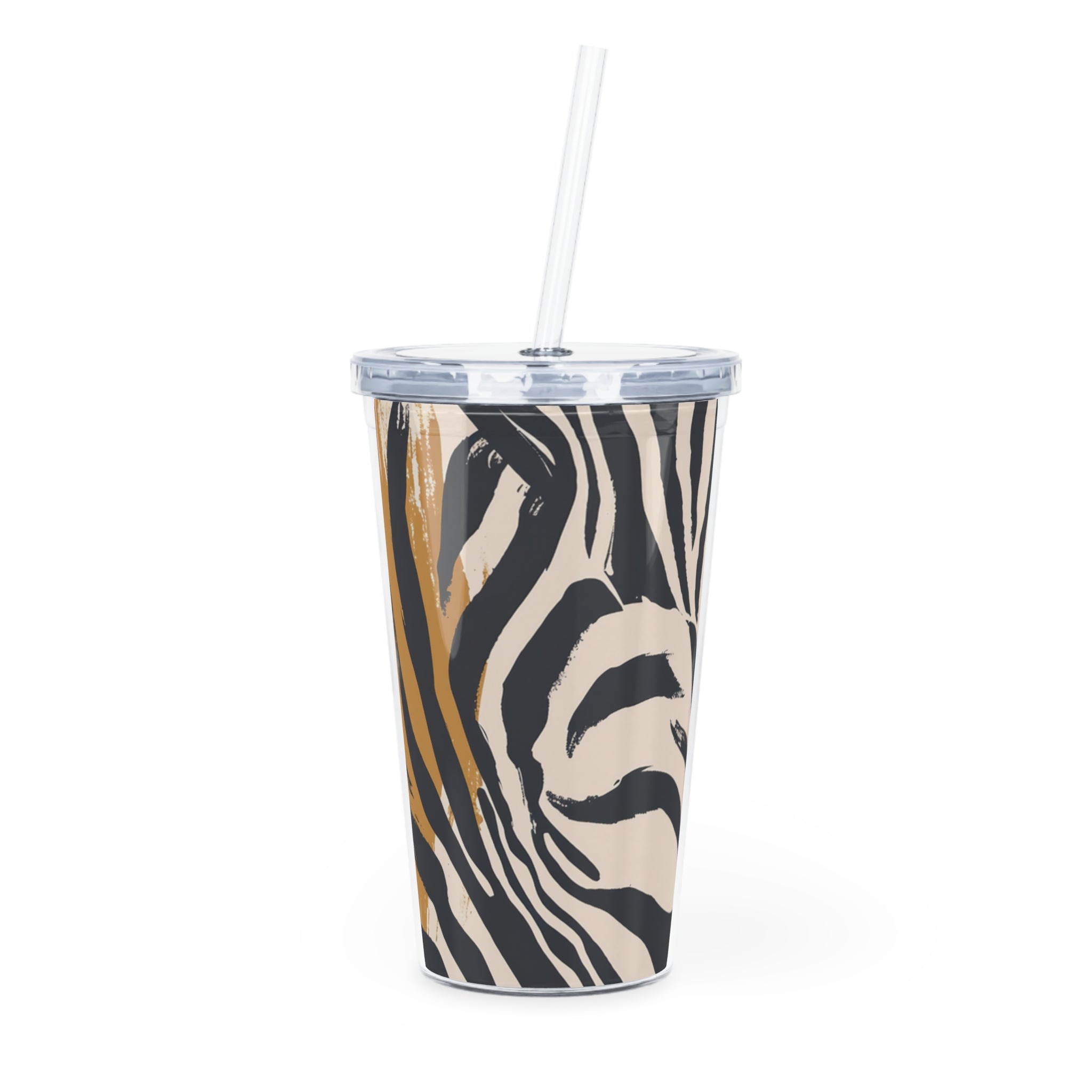 Beige Zebra Jungle Flats Plastic Tumbler with Straw, Artsulli - Art is Long, Life is Short, Mug, Size, 20oz, Color, Transparent, , , 71921684093822